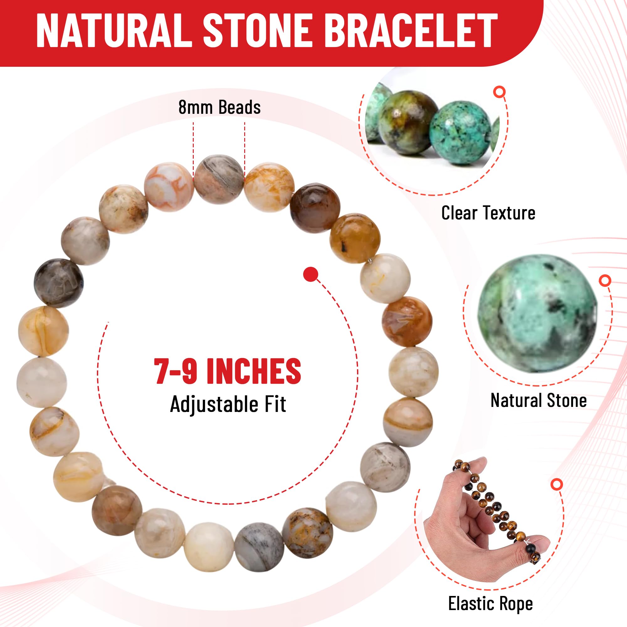 Handmade Beaded Bracelets for Men & Women - Natural Stone Crystal Yoga Stretch Elastic Energy Bracelet (8mm Jade, Stone of Prosperity) - Perfect for Meditation, Yoga, Gifts & Positive Energy Jewelry