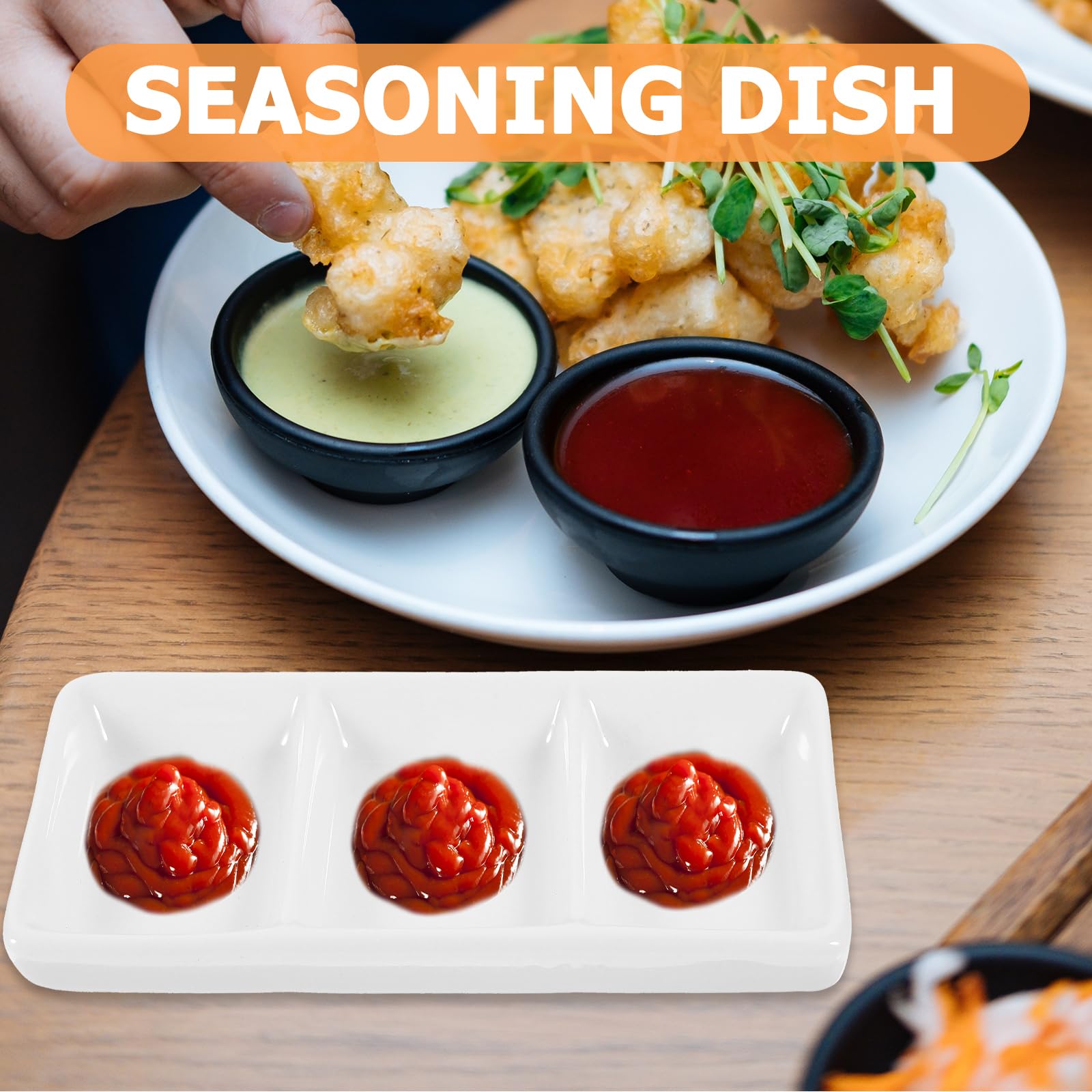 Ceramic Dipping Bowls 3-Compartment Tray for Sushi, Sauces & Candy