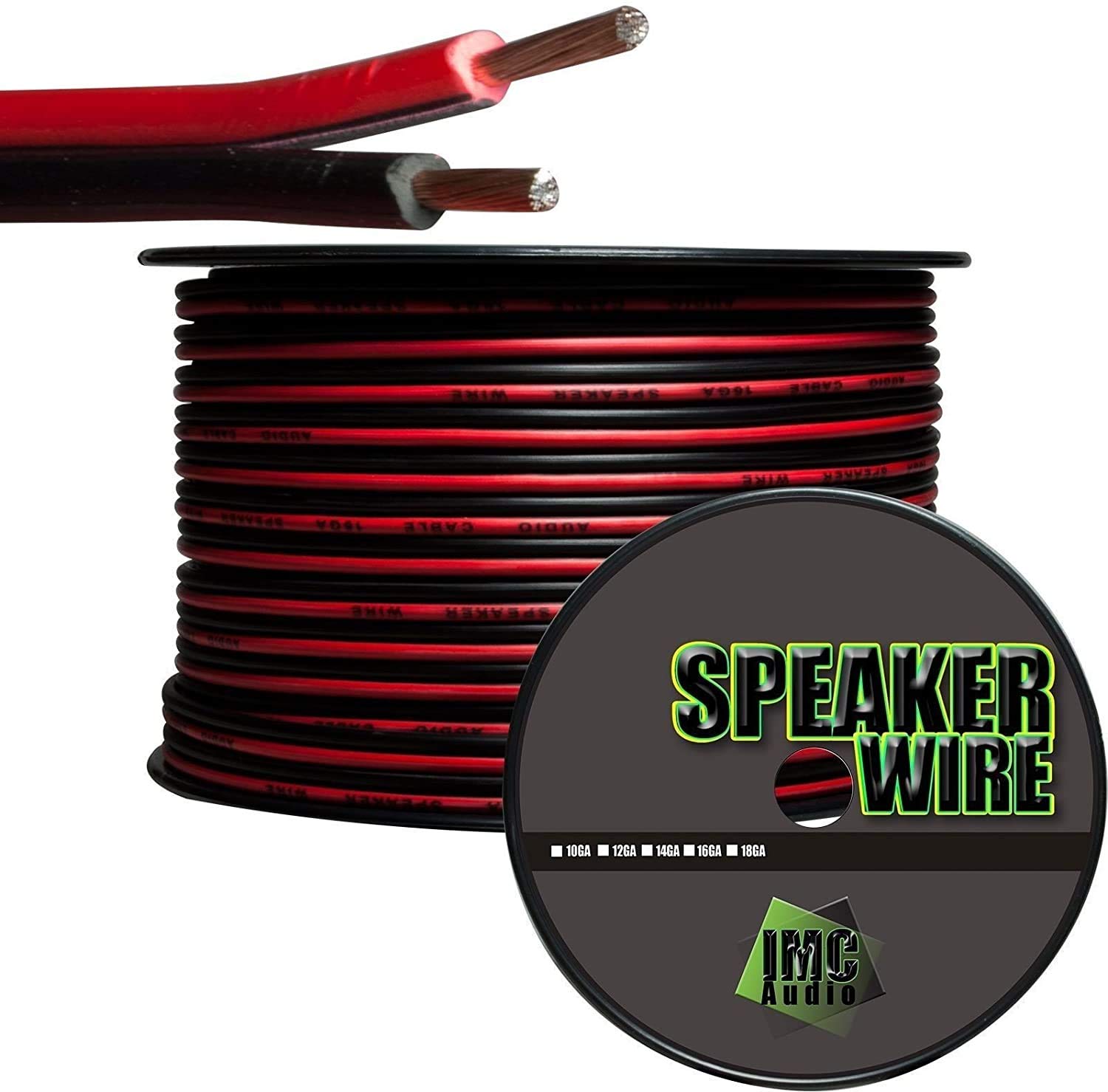 IMC Audio 100 Feet 16 Gauge Red Black 2 Conductor Speaker Wire - High Quality Audio Cable for Car Speakers, Home Theater, Surround Sound Systems, and Stereo Radios - Perfect for DIY Installations and Professional Audio Setups
