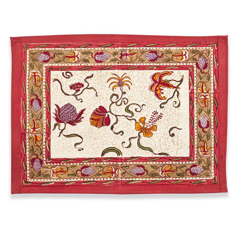 Premium 15x18 Inch Floral Placemats Set of 6 - Colorful Indian Flower Design Table Mats for Dining, Kitchen, and Party Decor