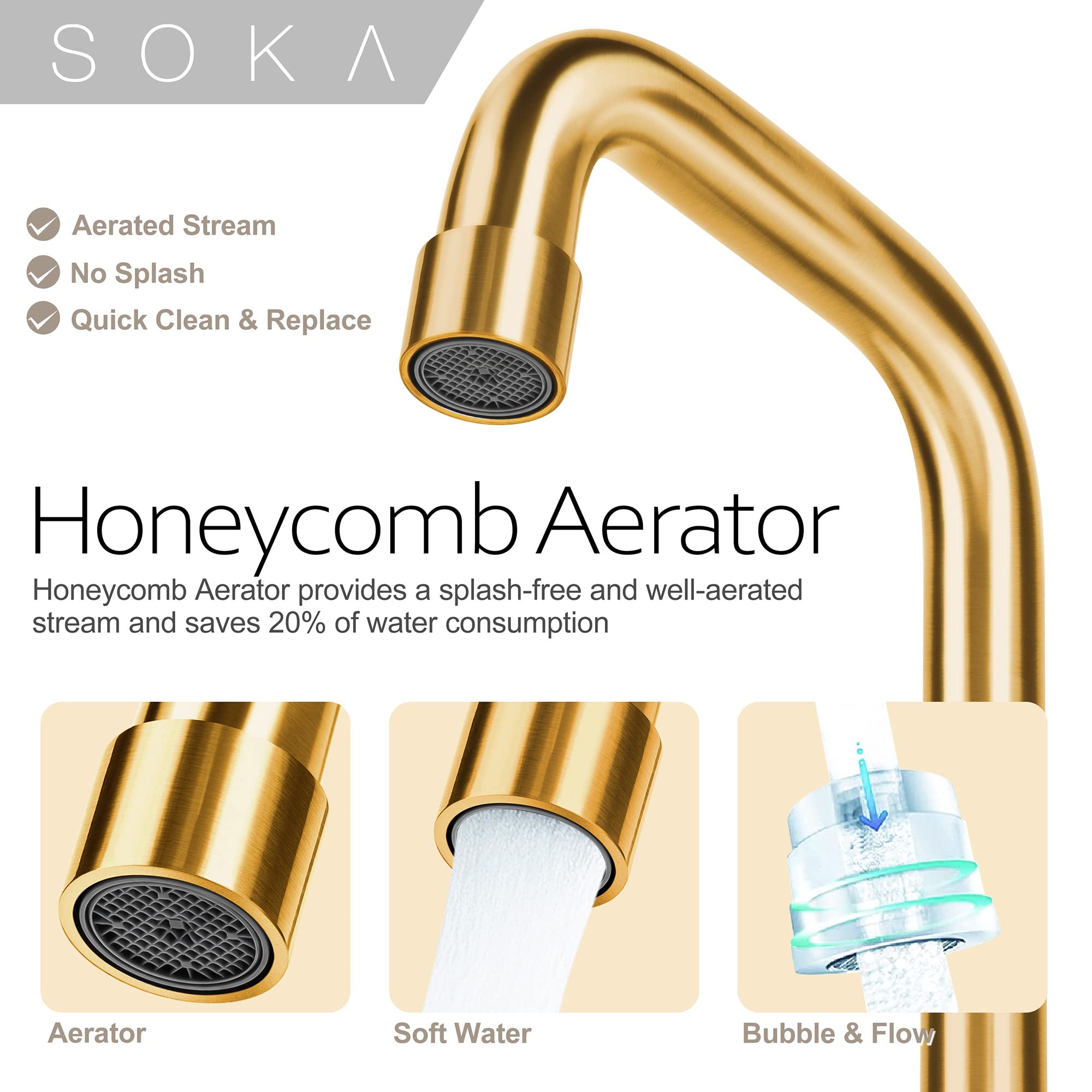 SOKA 4 Inch Centerset Bathroom Faucet - 2 Handle Commercial Hand Sink Touch Faucet with Gooseneck Spout in Gold Finish - Perfect for Restaurant, Salon, and Public Restroom Sinks