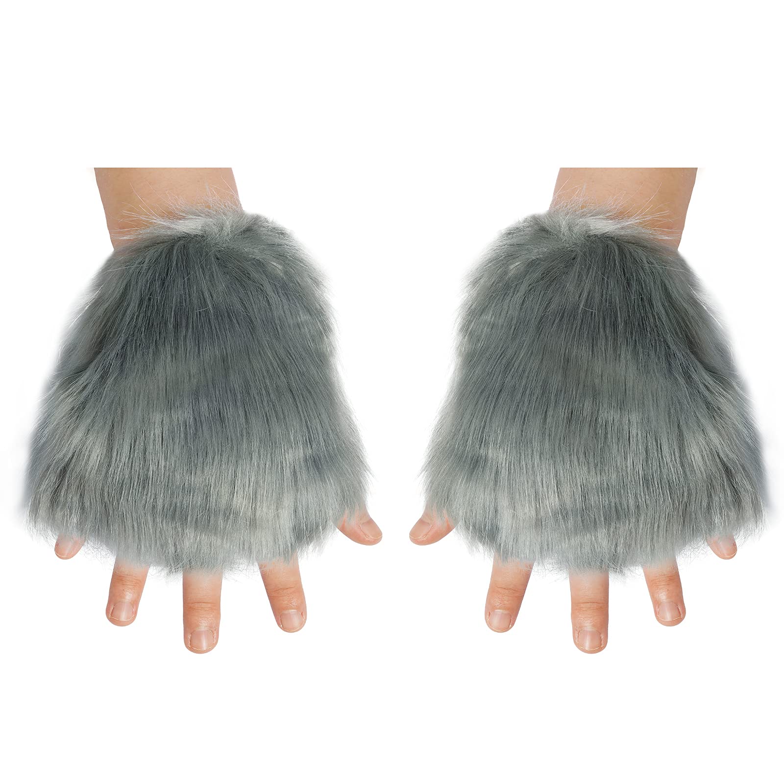Faux Fur Wolf Fox Tail Hair Clips with Ears & Gloves Set - Halloween Christmas Cosplay Costume Accessories for Party Dress Up, Cosplay, and Themed Events