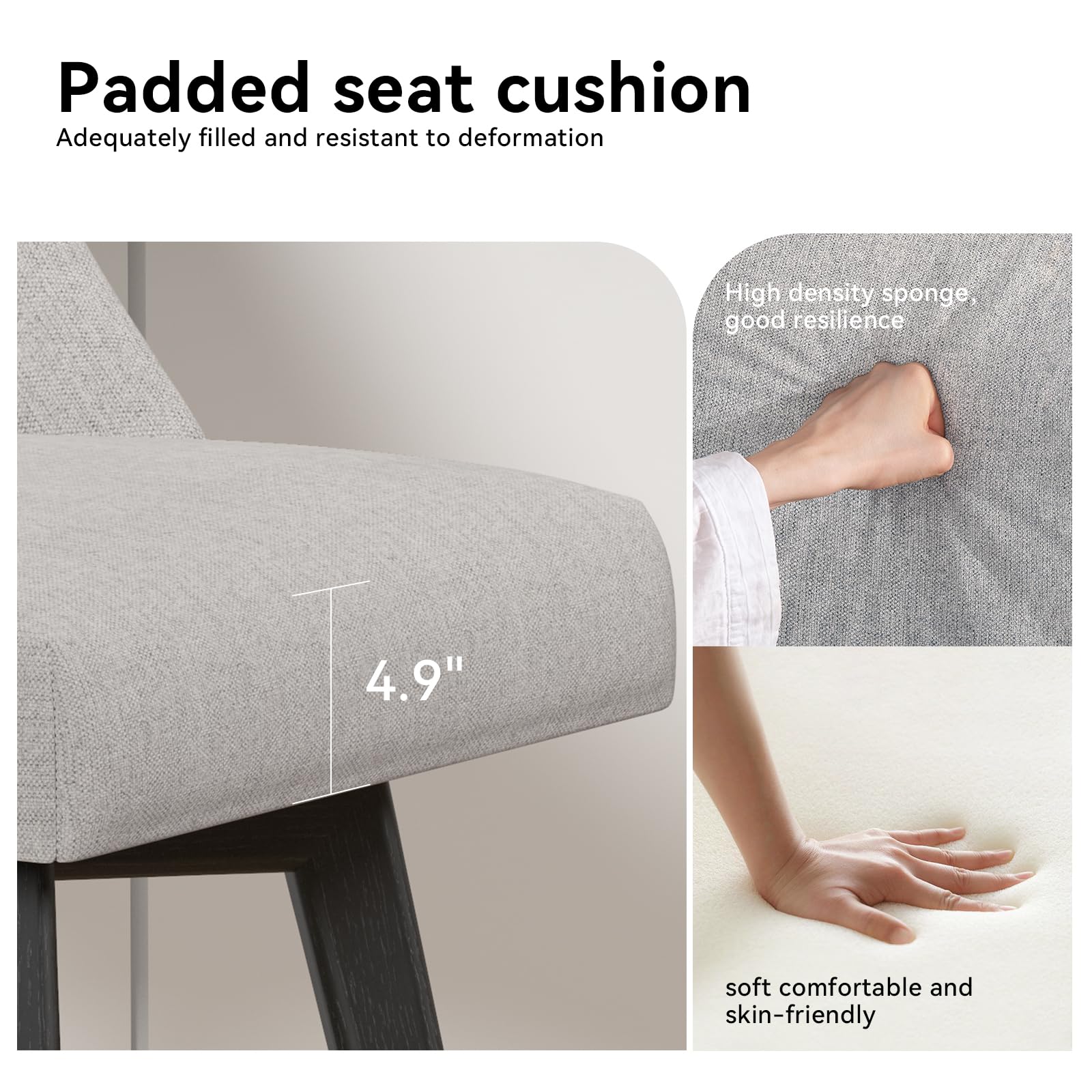 26 Inch Counter Height Swivel Bar Stools Set of 4 with Footrest - Linen Fabric Upholstered Barstools with Back Support & Solid Wood Legs - Perfect for Kitchen Island, Dining Room, Pub or Home Bar - Light Grey Modern Seating