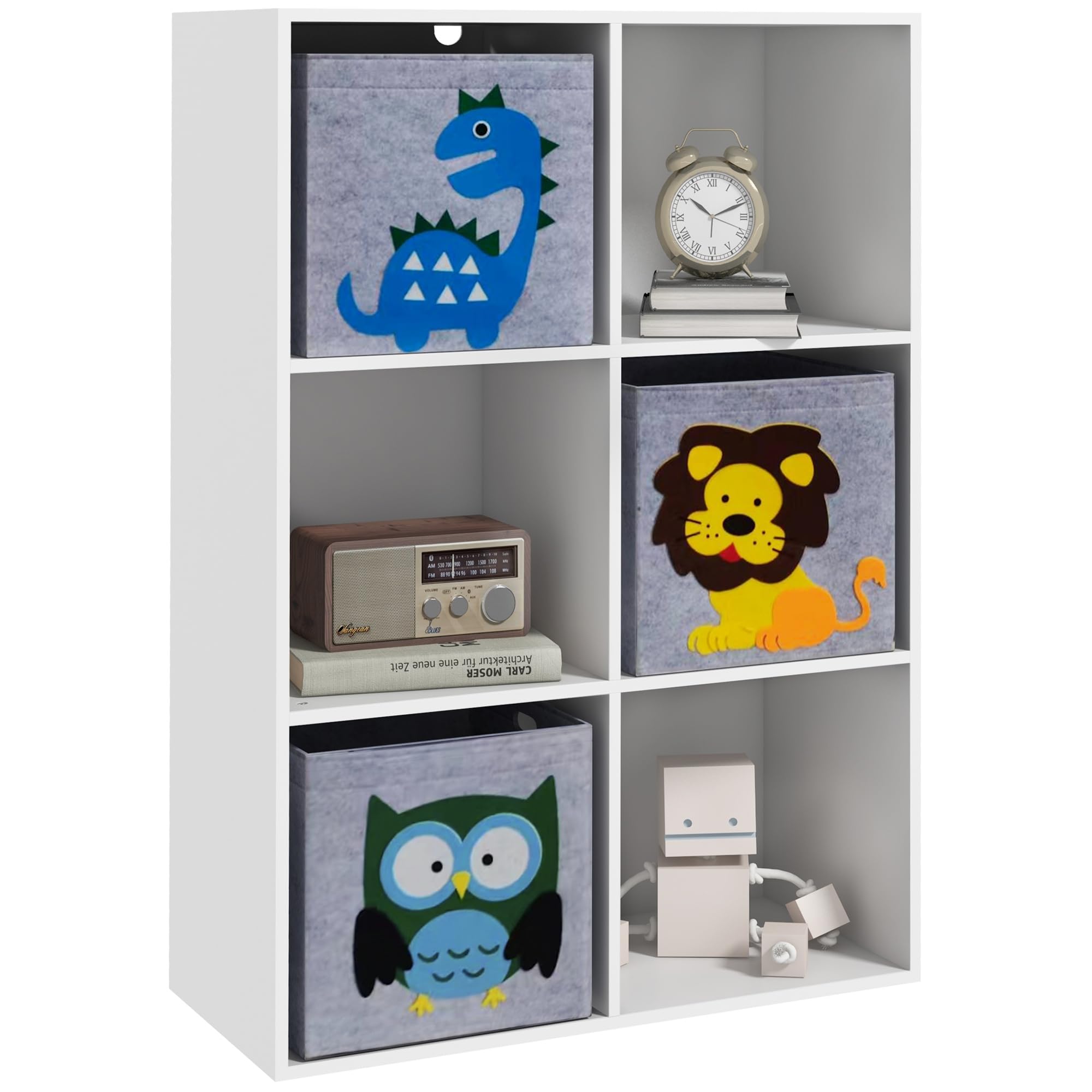 Qaba Kids Toy Organizer with 3 Storage Bins - Cute Animal Design Toy Shelf for Children Ages 3+ (White) - Perfect for Playroom, Bedroom & Daycare Organization