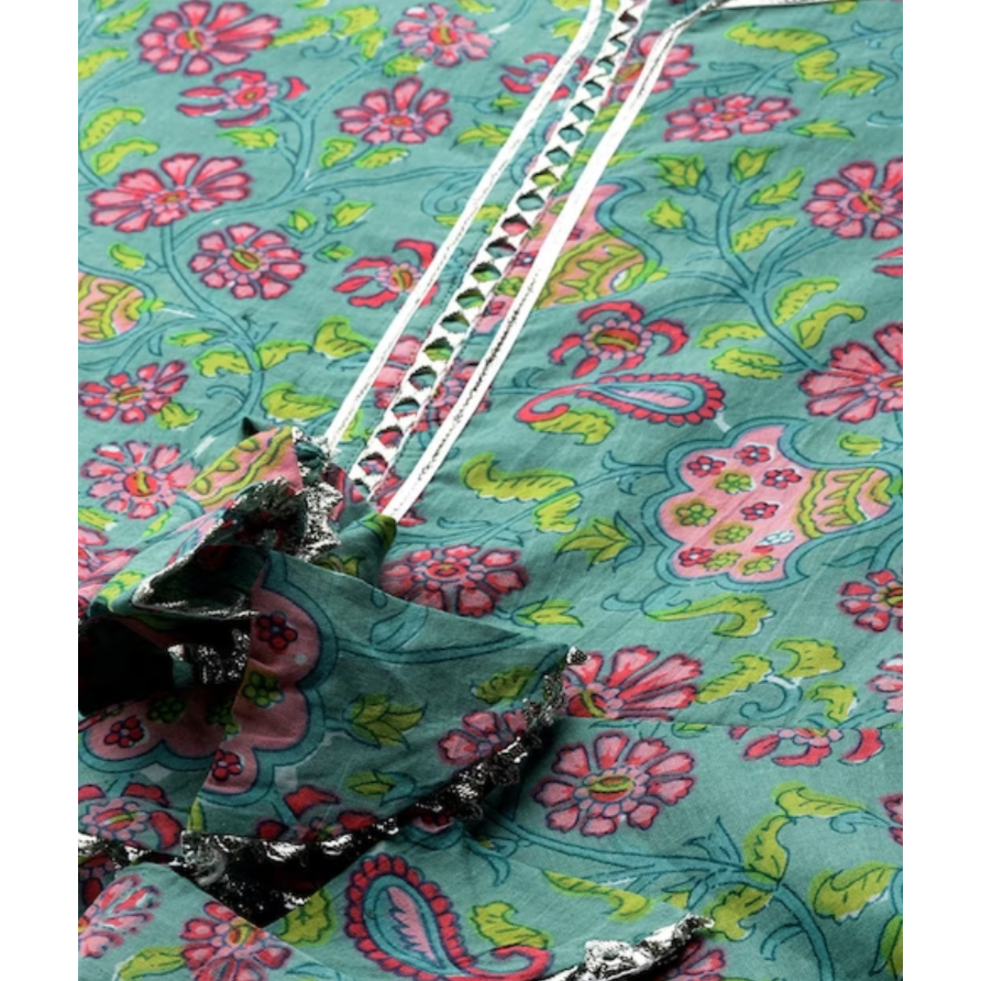 Stylish Sea Green Printed Kurti Set with Skirt & Dupatta - Perfect for Festivals, Weddings & Ethnic Occasions