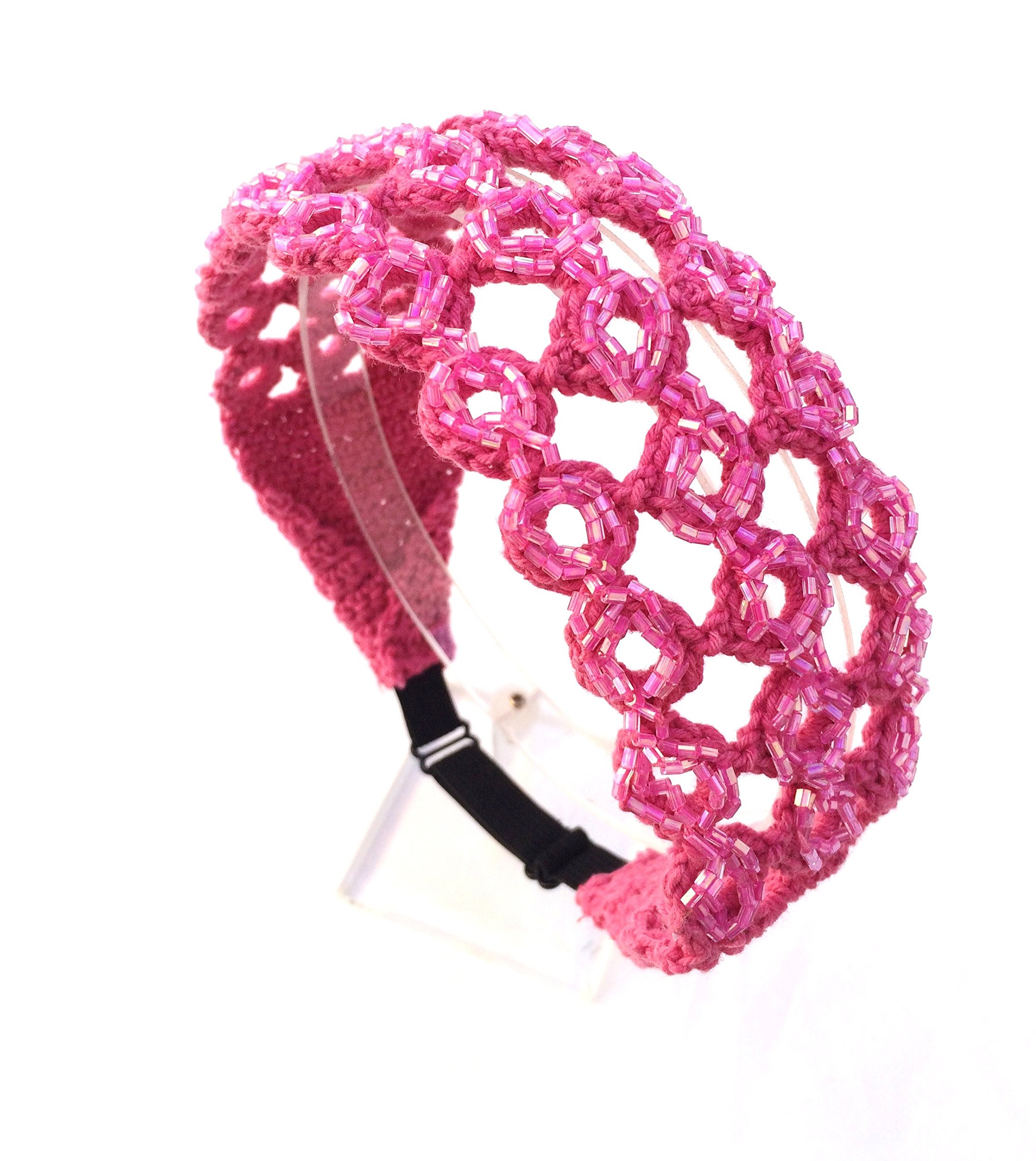 Stylish Cotton Crochet Adjustable Elastic Headband with Beaded Accents - Perfect for Workouts, Yoga, and Everyday Fashion