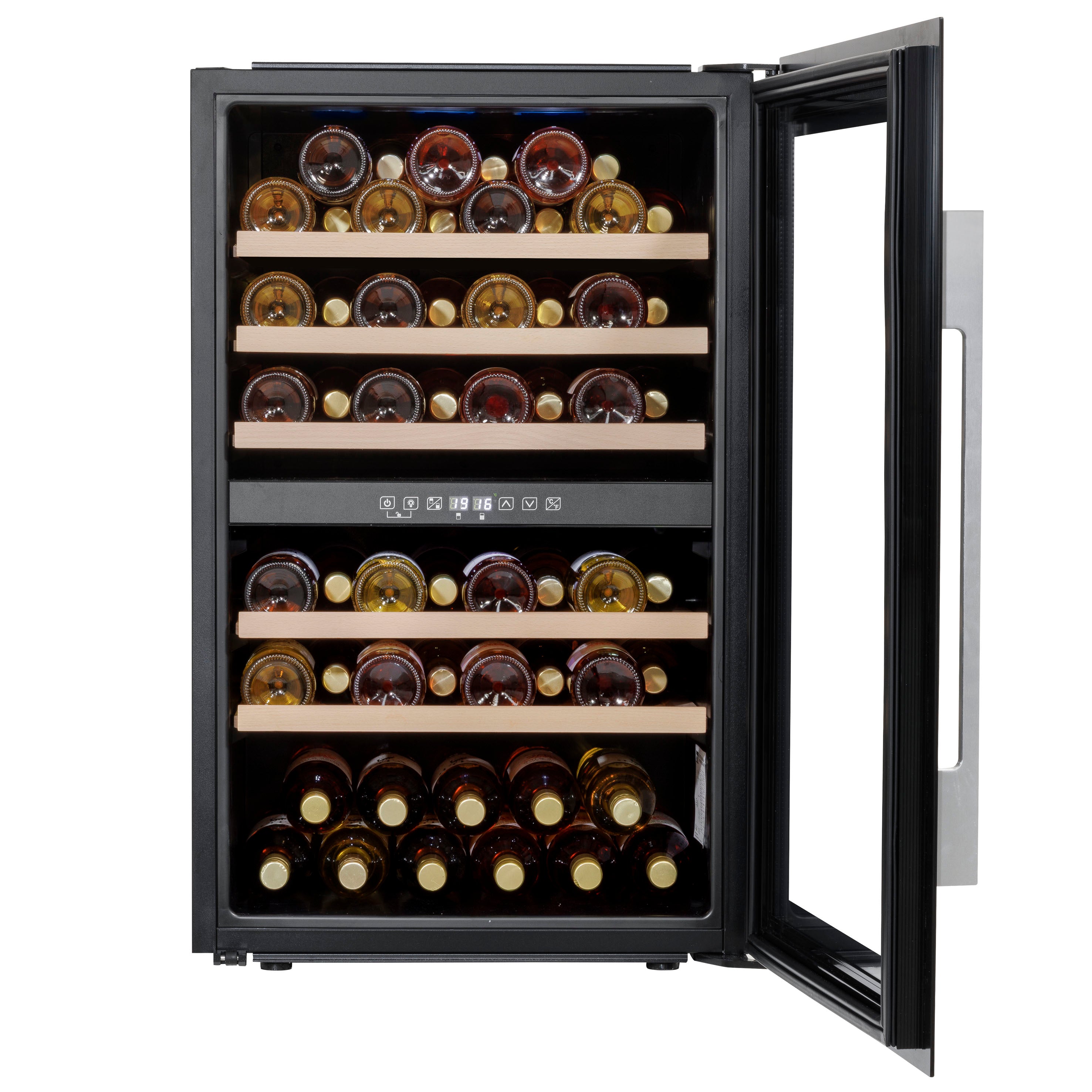 Baridi 60cm Built-In 57 Bottle Dual Zone Wine Cooler with Beech Wood Shelves - Black (DH118) | Perfect for Home Bars, Restaurants & Wine Cellars | Energy Efficient Wine Refrigerator for Optimal Storage