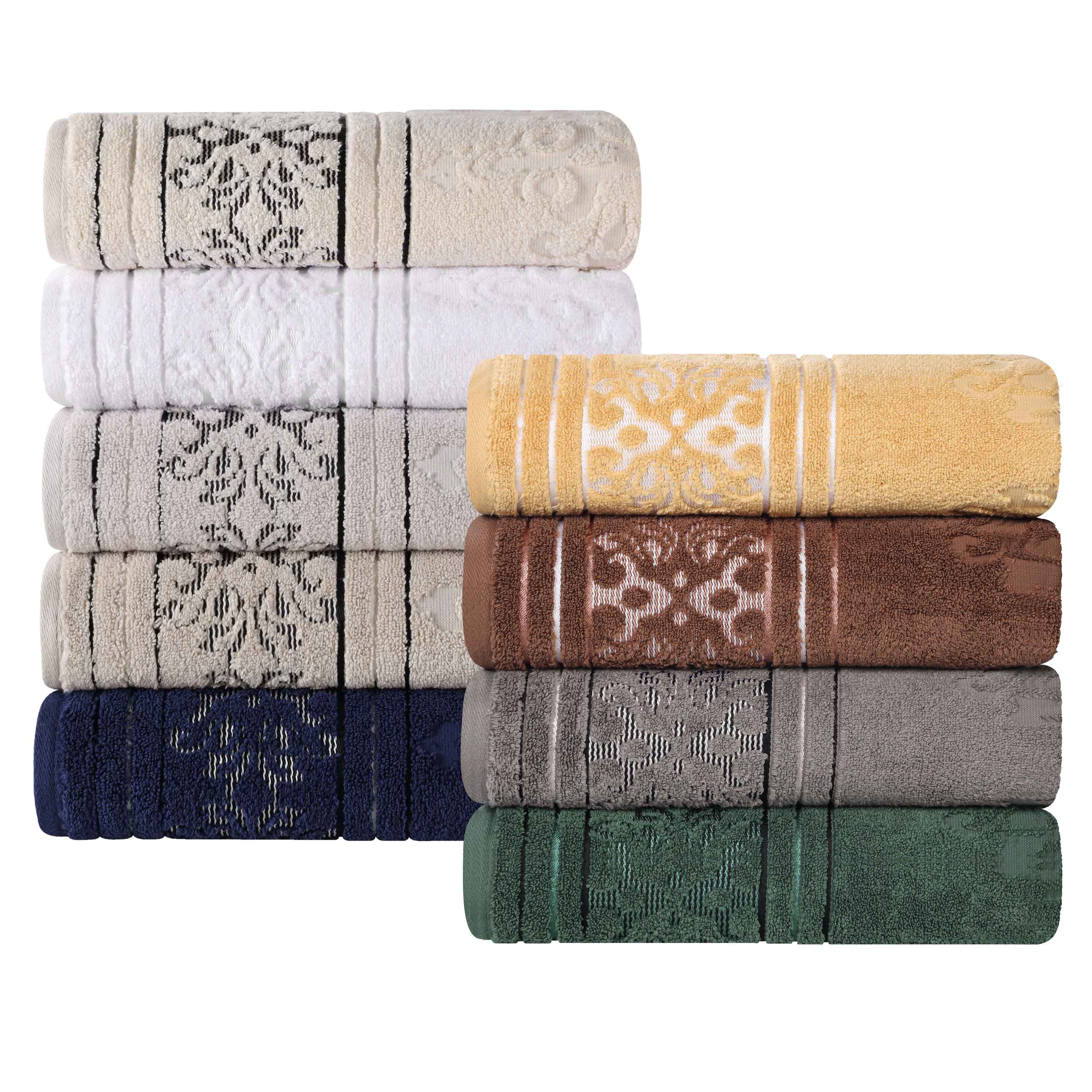 Premium 6-Piece Sadie Zero Twist Cotton Towel Set - Solid & Jacquard Floral Design | Ultra Soft & Absorbent Bath Towels for Spa, Hotel & Luxury Home Use