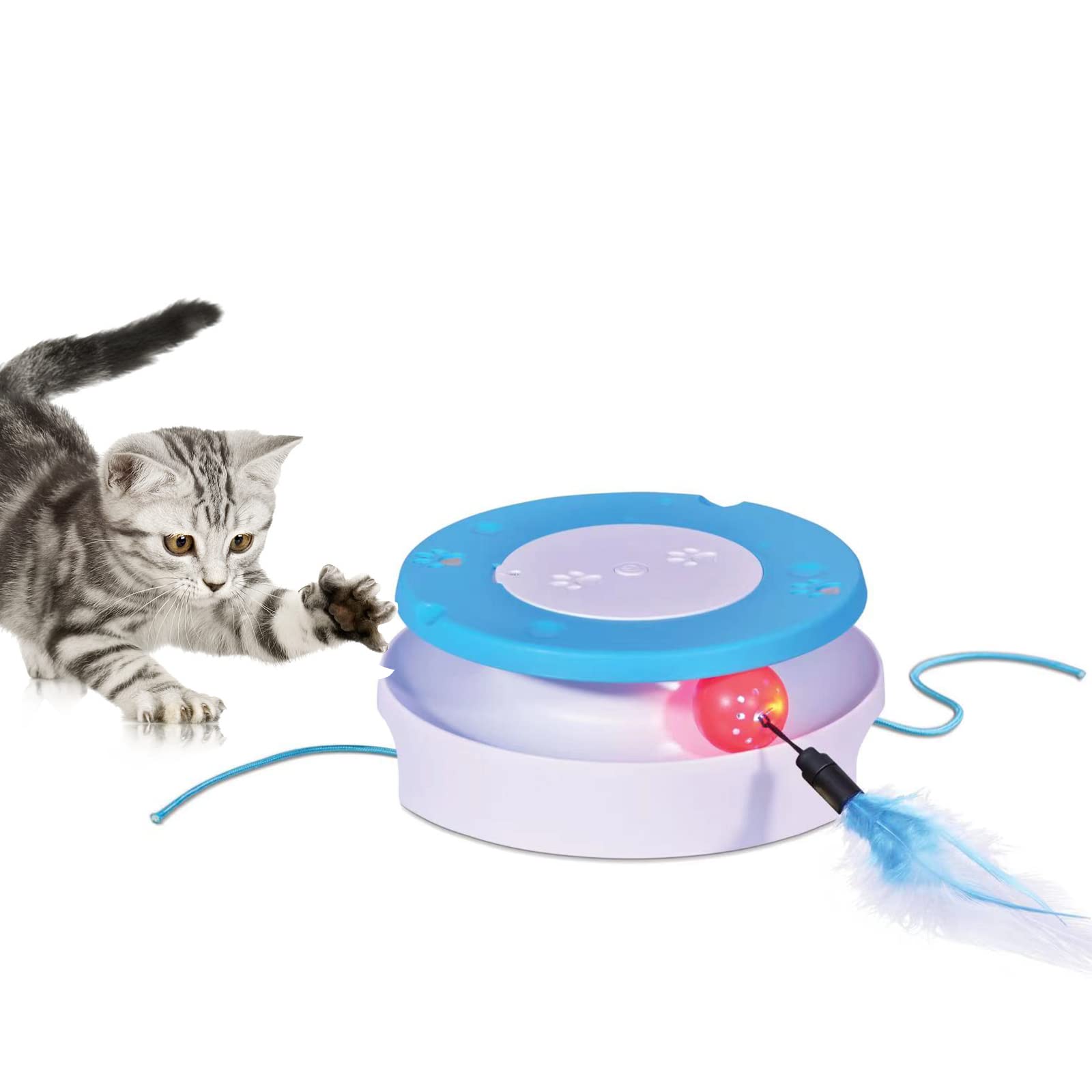 Interactive Cat Toy with Feather & Rope - Mouse Tail Mystery Cat Toy for Indoor Cats | Fun Bouncing Ball & Feather Teaser for Playtime, Exercise & Mental Stimulation | Perfect for Kittens & Adult Cats Play Alone or with Owners