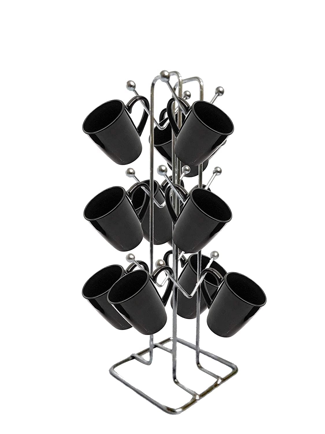Kombuis Stainless Steel V-Shape Cup Stand with 12 Hooks - Large Coffee Mug Holder for Kitchen, Bar & Restaurant Organization