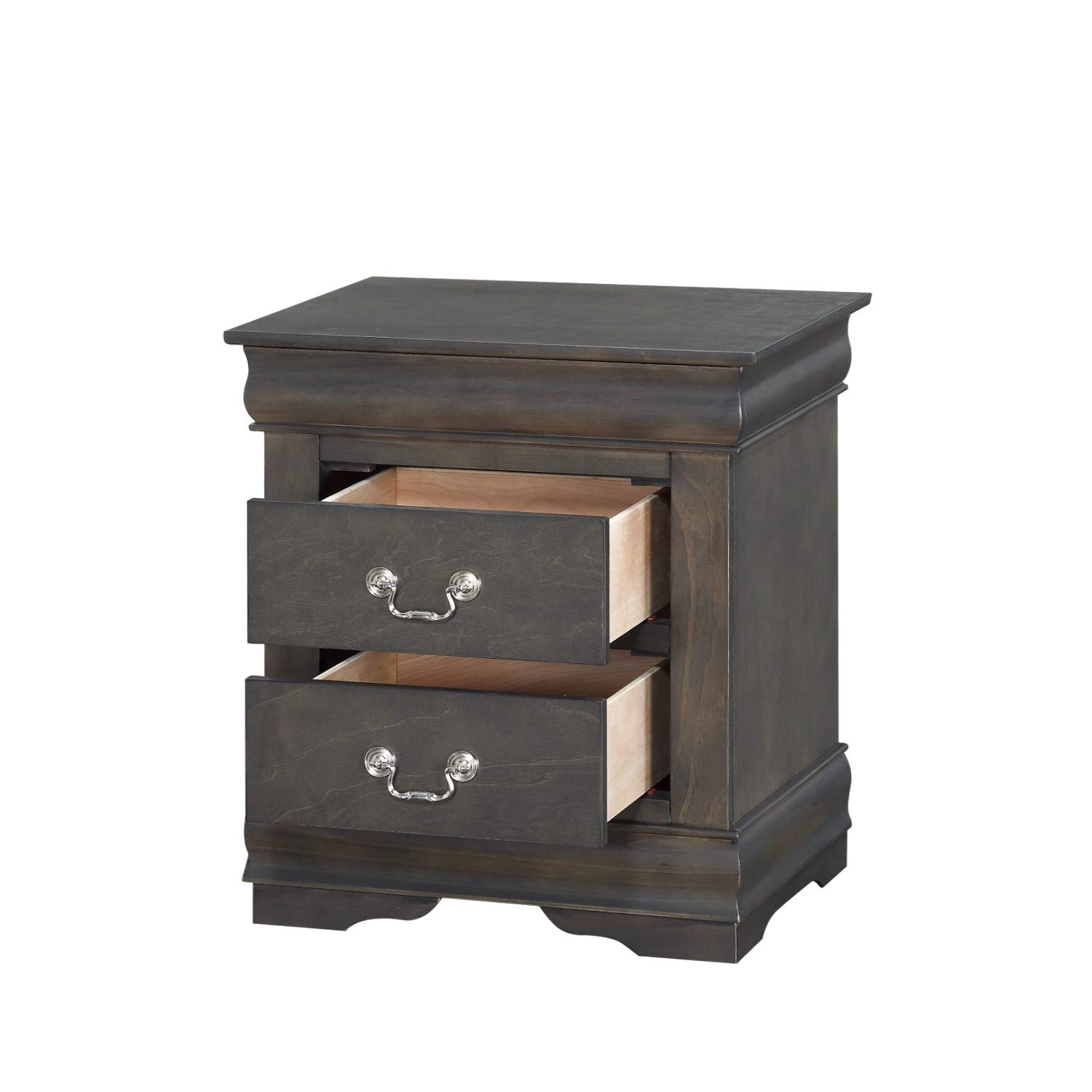 Benjara Gray Wooden Nightstand with 2 Drawers & Metal Handles - Modern Bedside Table for Bedroom, Living Room, or Guest Room