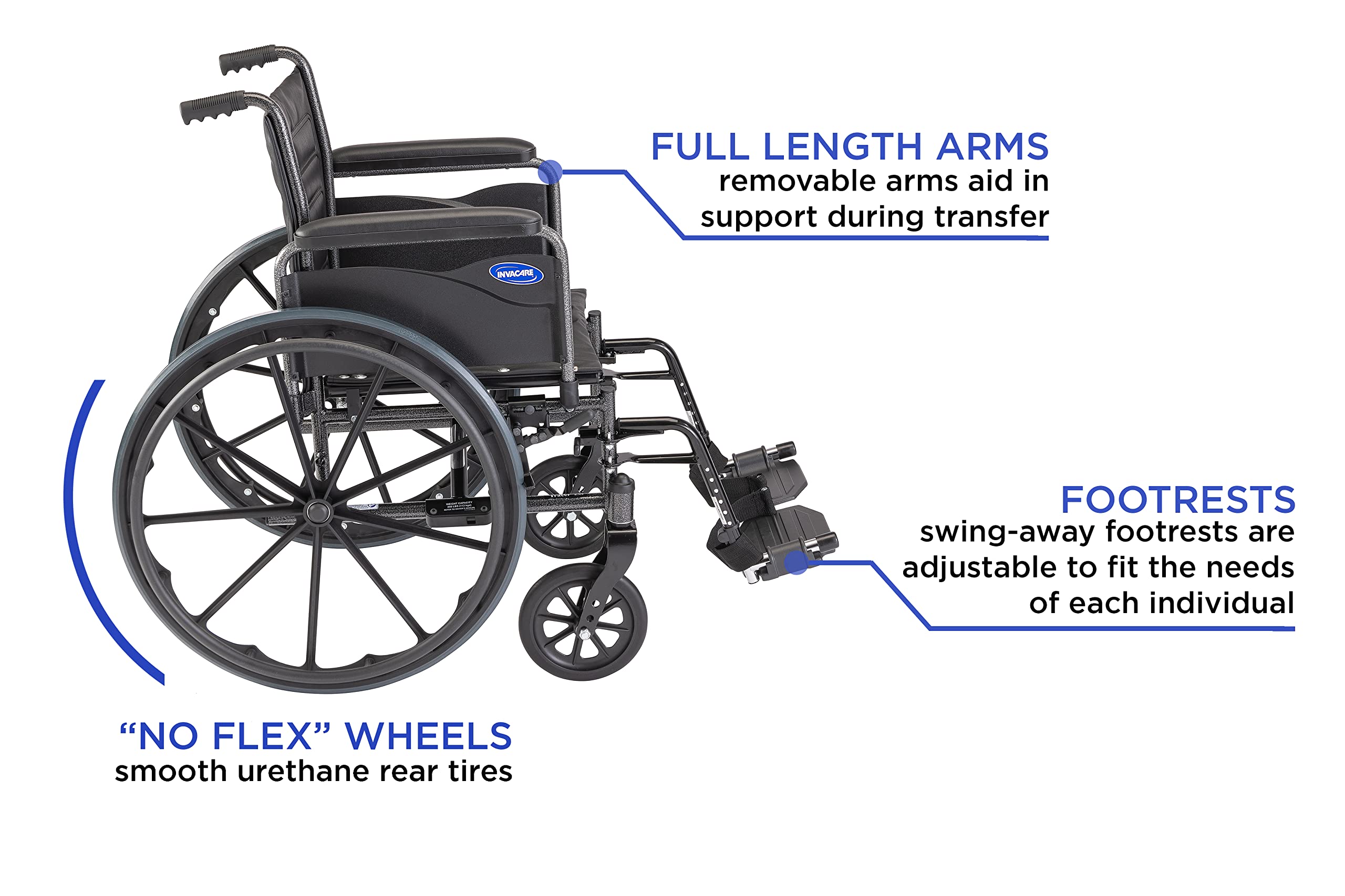 Invacare Tracer EX2 Folding Wheelchair for Adults - 16 Inch Seat with Adjustable Footrests & Full Arms - Lightweight Mobility Aid for Indoor & Outdoor Use