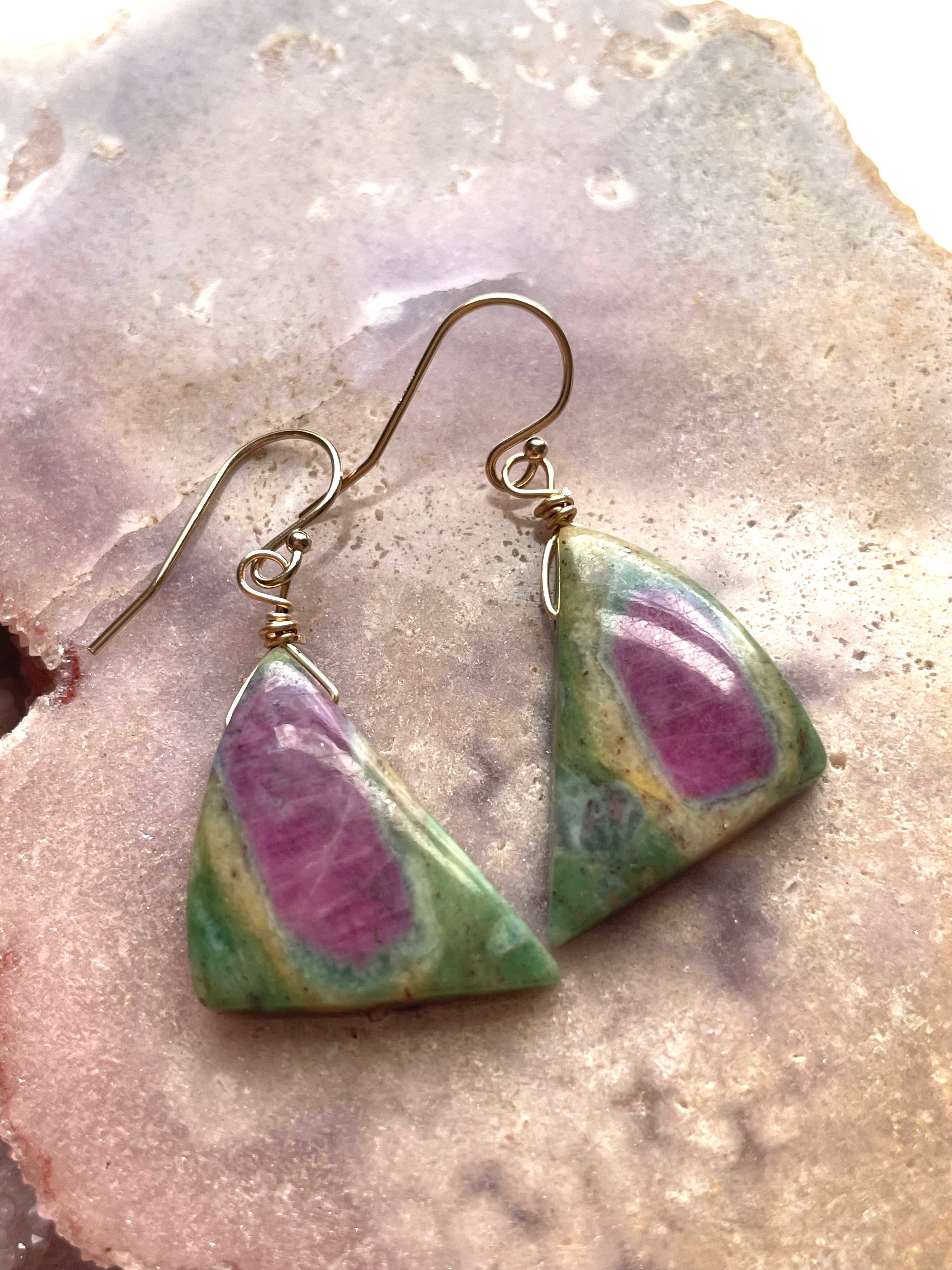 Natural Ruby in Fuchsite Earrings | Raw Crystal Stone Jewelry | July Birthstone Gift for Women | Elegant Dangle Earrings for Weddings, Parties & Special Occasions