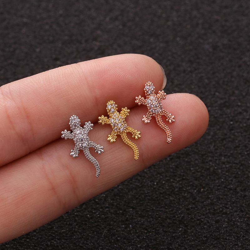 20G Rose Gold Tiny Lizard Stud Tragus Earrings for Cartilage Piercing | Hypoallergenic Body Jewelry for Women | Perfect for Daily Wear & Special Occasions