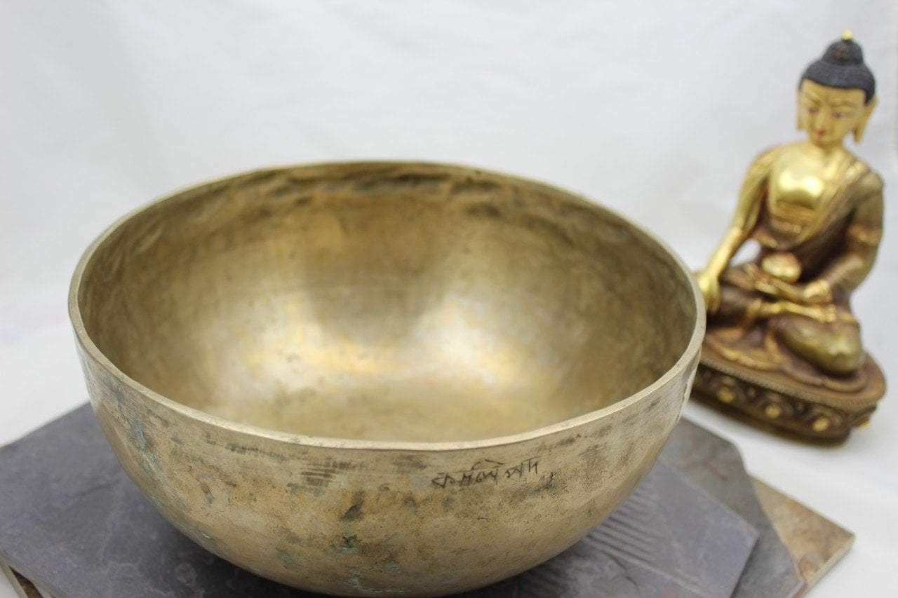 9 Inch Tibetan Singing Bowl E4 336Hz with Artist's Signature - Handcrafted Meditation Bowl for Yoga, Sound Healing & Mindfulness Practice