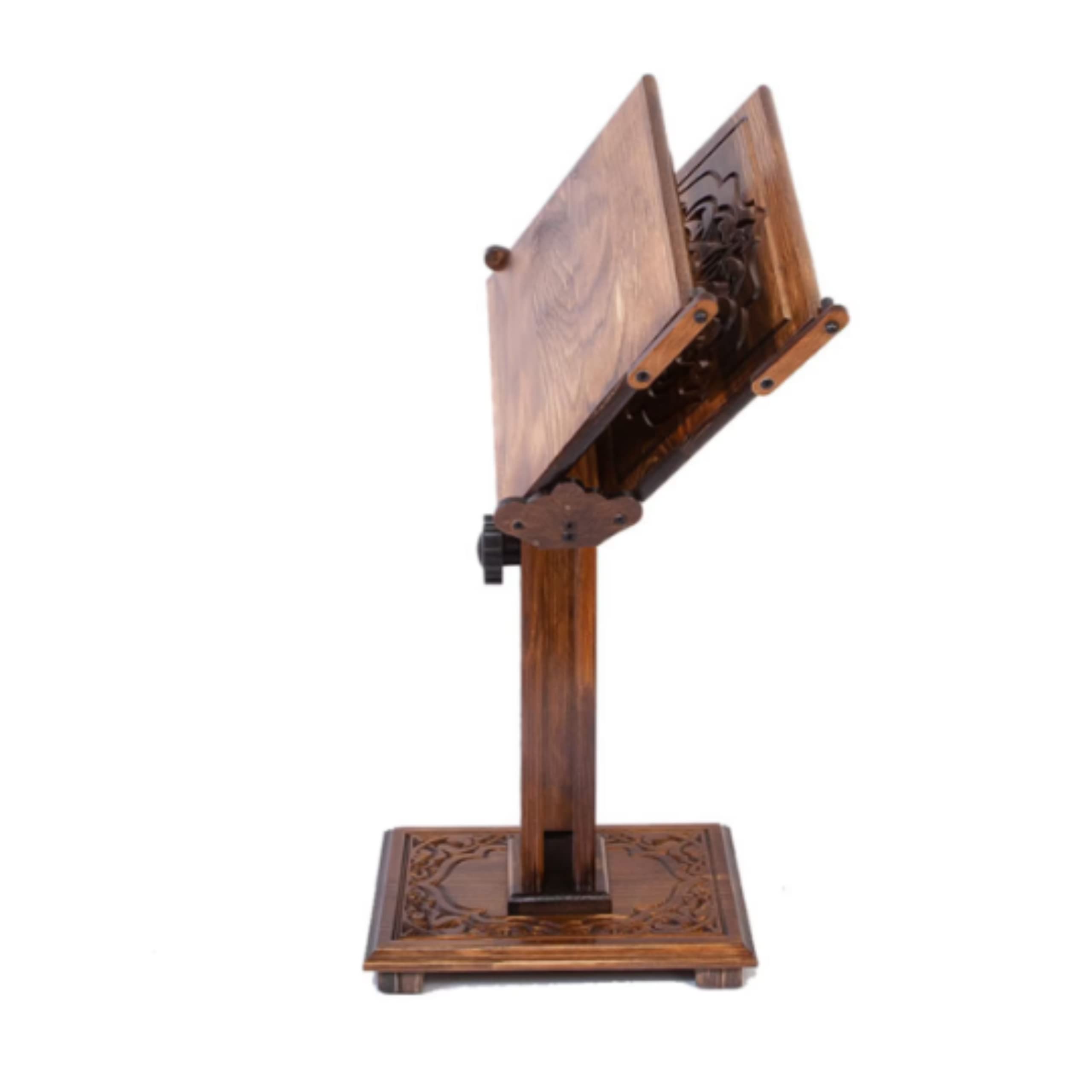 Adjustable Carved Wooden Book Stand Holder for Quran, Bible, Torah - Reading Desk Lectern for Dictionary, Cookbooks & Large Books - Perfect for Religious Study, Kitchen & Office Use