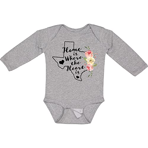 Inktastic Texas Home Is Where the Heart Is Watercolor Print Long Sleeve Baby Bodysuit - Soft Cotton Onesie for Infants, Cute Texas State Outfit, Perfect for Family Photos, Holidays & Everyday Wear