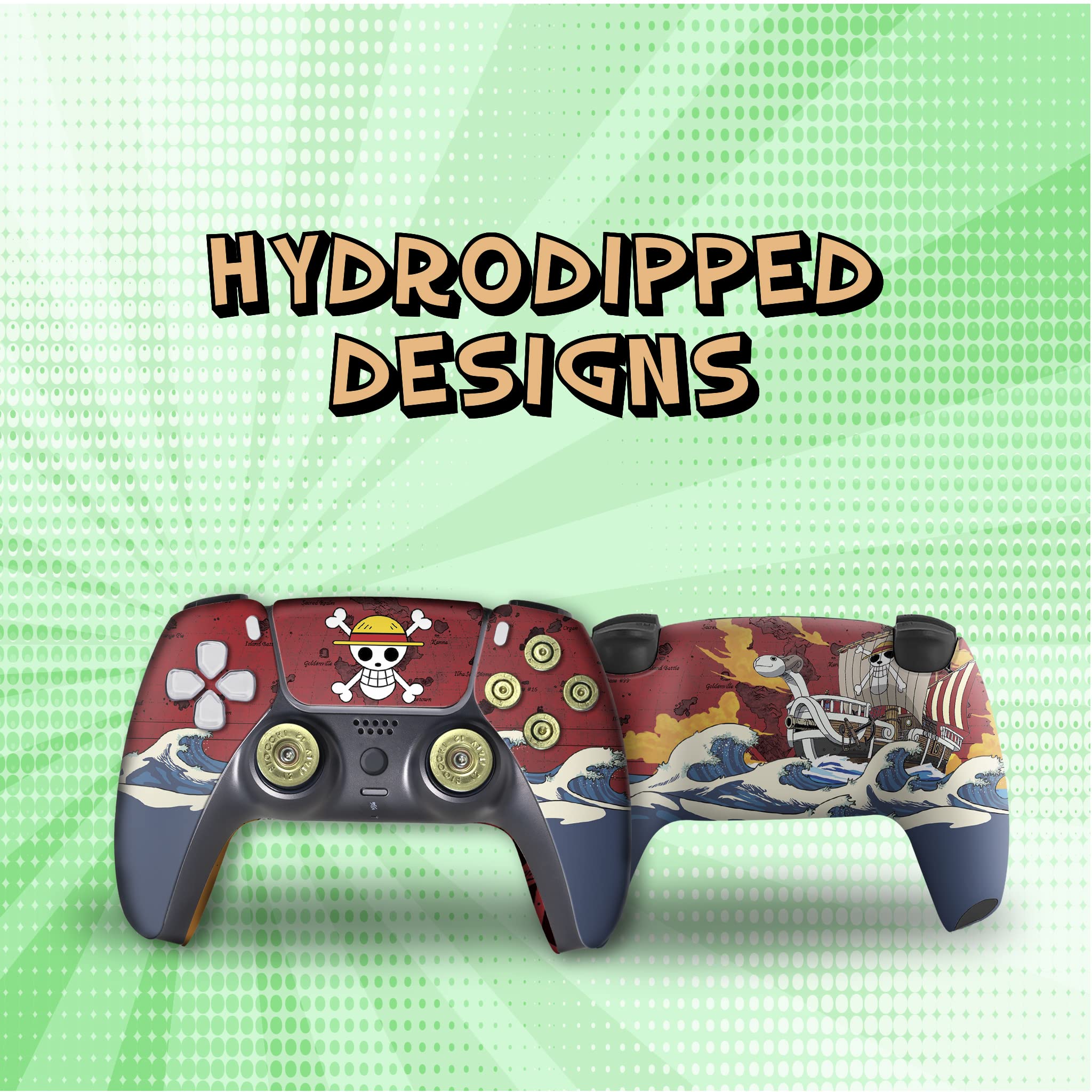 Custom Wireless PS5 Controller for Playstation 5 Console - One Piece Bullet Design with Permanent Hydro-Dip Printing | Officially Licensed, USA Made | Perfect for Gaming, Streaming & Competitive Play