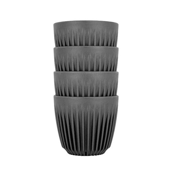 Huskee Reusable Charcoal Coffee Cups - Set of 4 | Eco-Friendly Travel Mug for Hot & Cold Drinks | Perfect for Home, Office & Outdoor Adventures