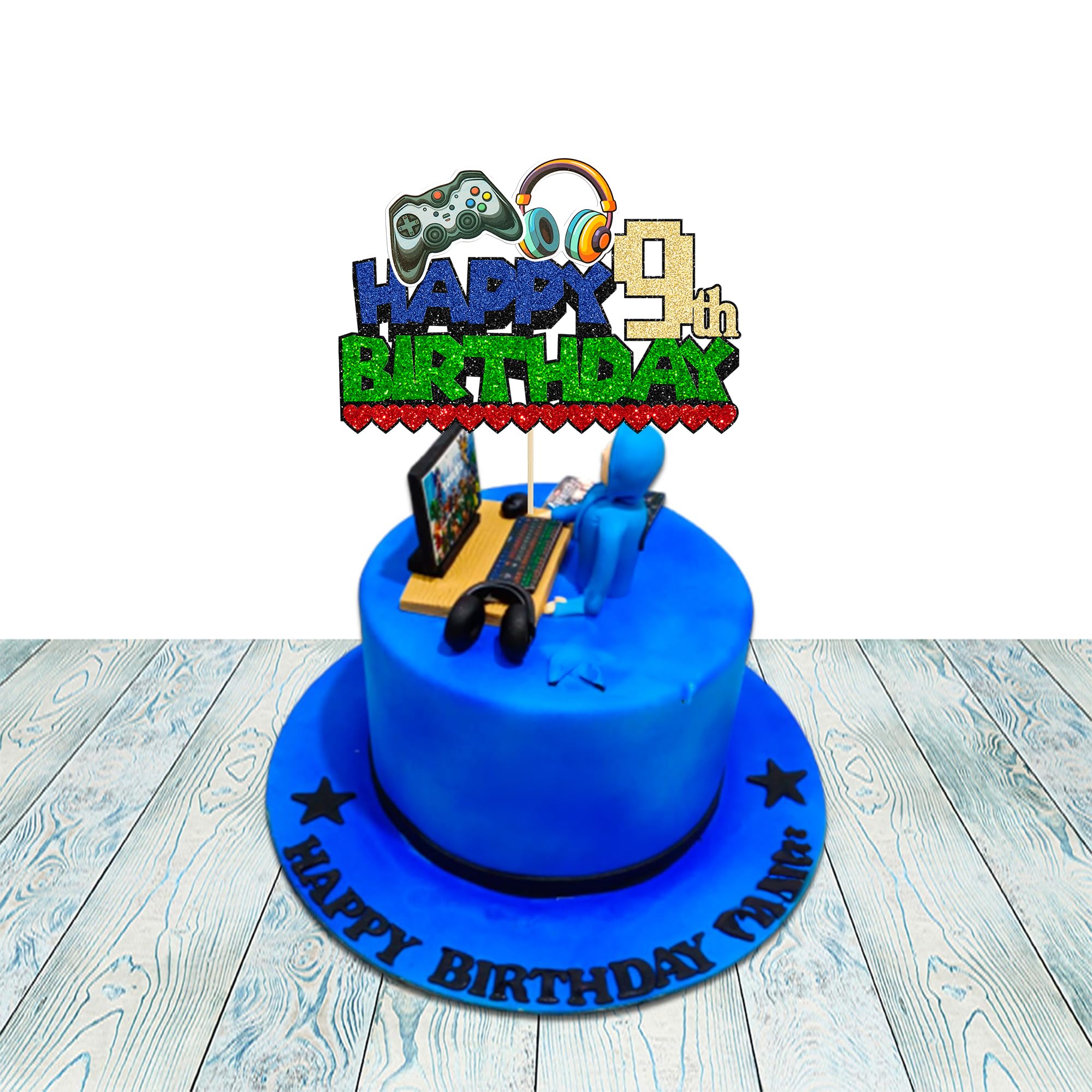 Ephlyn 1Pcs Glitter Video Game Birthday Cake Topper - 'Game On' Controller Design for 9th Birthday Party Decorations | Perfect for Gaming Themed Cakes & Happy 9th Birthday Celebrations