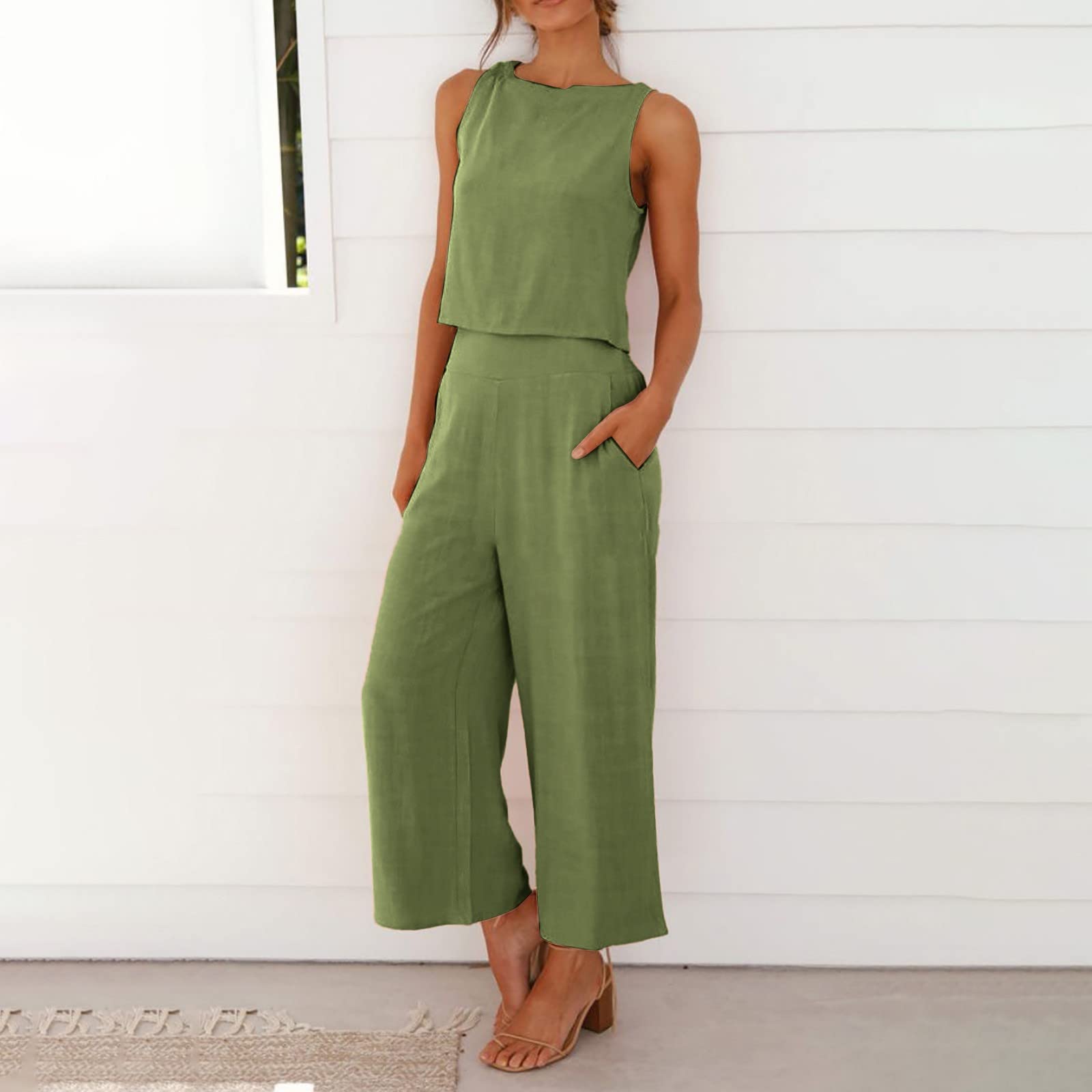 Women's Solid Color Vest and Long Pants Suit Set - Comfortable Two Piece Outfit for Work, Office & Business Casual Wear | Professional Women's Clothing