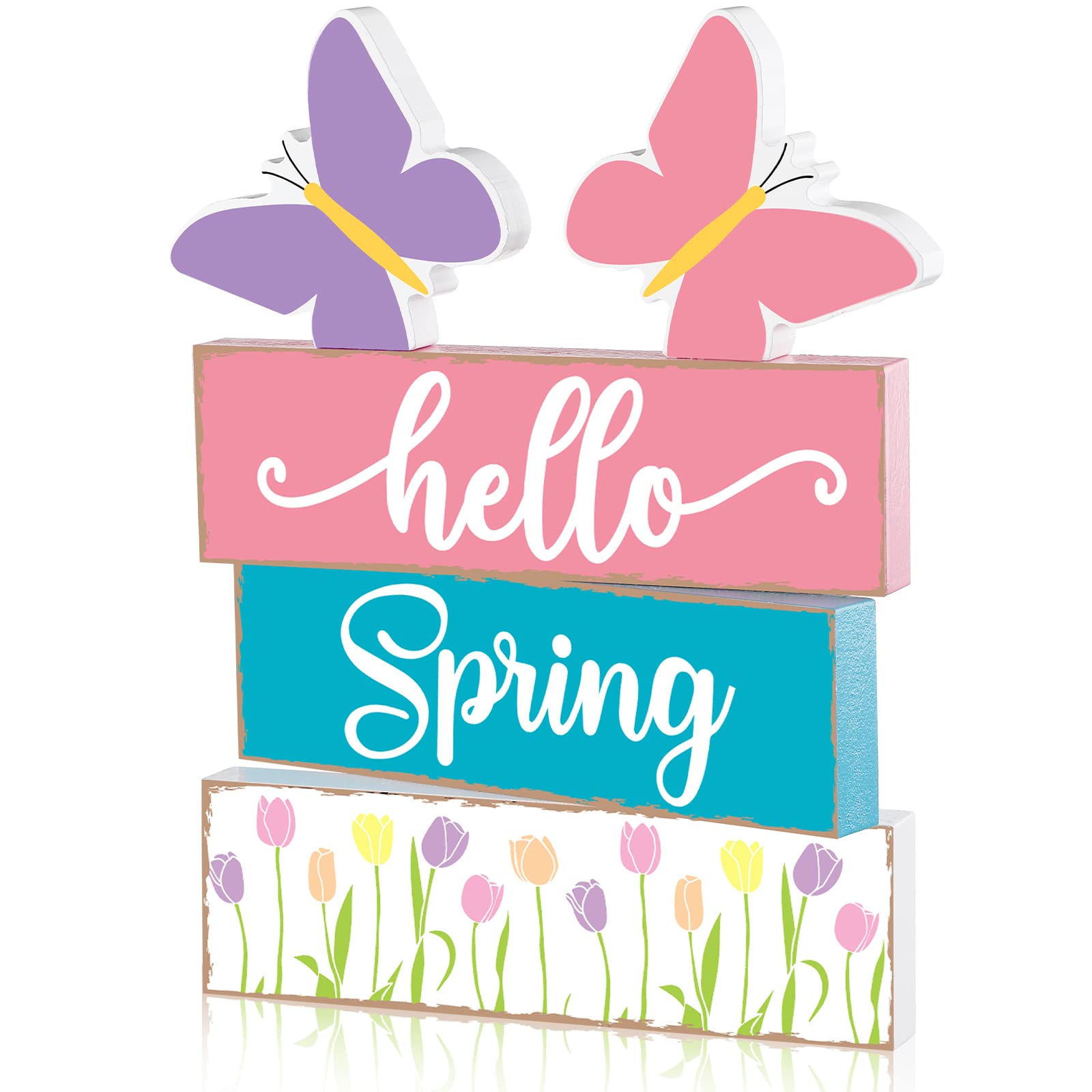 5-Piece Rustic Spring Tiered Tray Decor Set - Farmhouse Table Centerpiece, Wooden Signs & Standing Decor for Shelf, Tabletop, Fireplace - Perfect for Easter, Home Staging & Seasonal Display