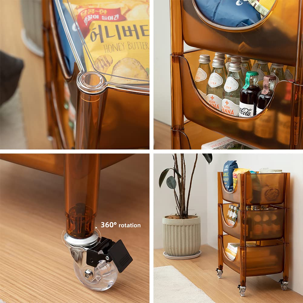 3-Tier Acrylic Rolling Cart with Wheels & Drawers - Mobile Storage Organizer for Home & Office