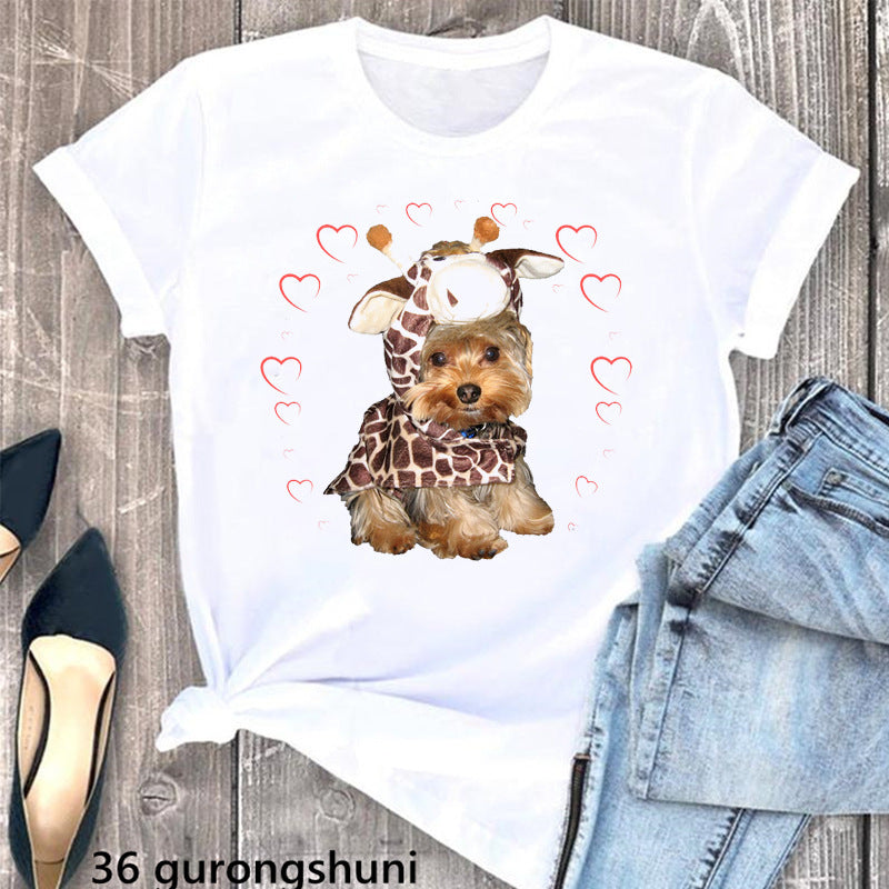 Summer Women's T-Shirt with Cute Schnauzer Dog Print - Casual Comfort Fit Cotton Tee for Dog Lovers | Perfect for Outdoor Activities, Pet Playdates & Casual Wear
