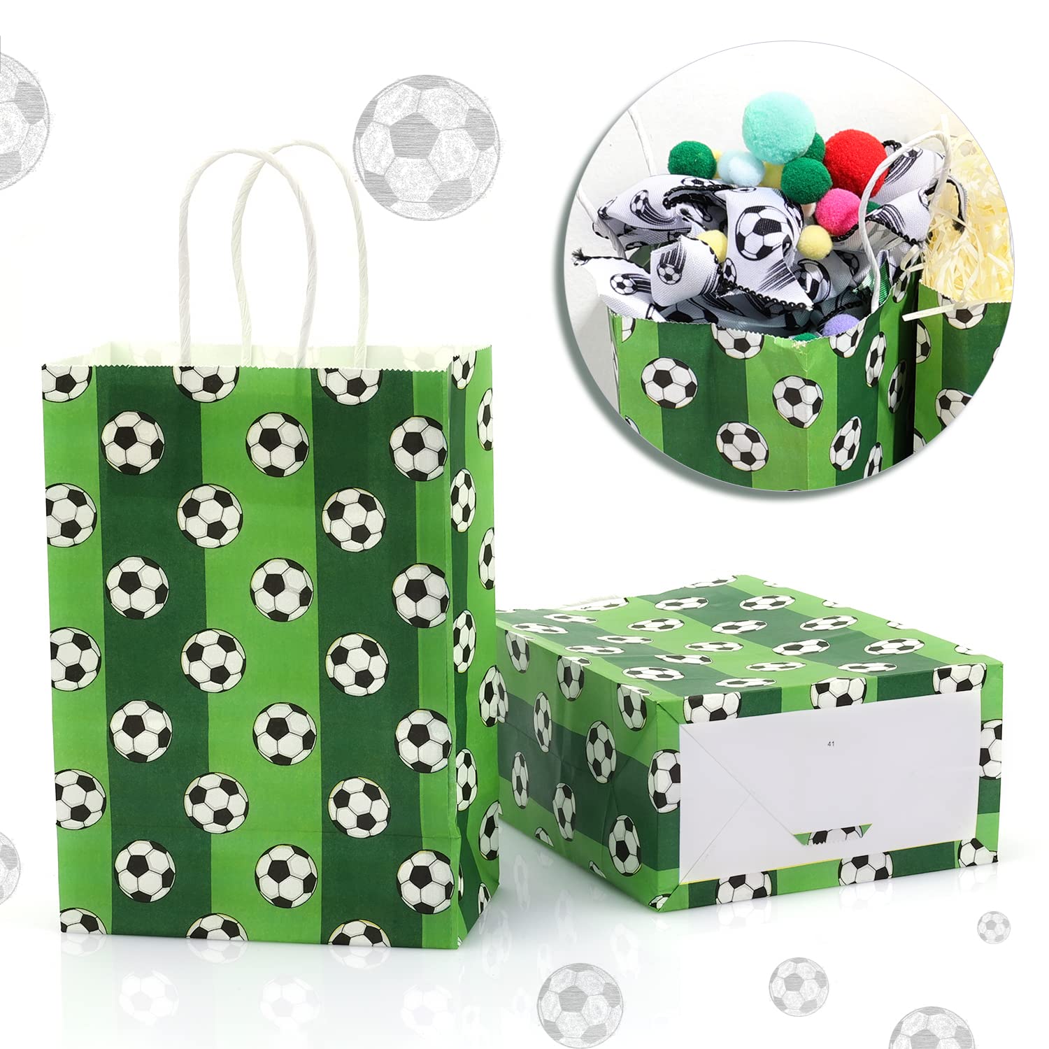 AIEX 16-Piece Soccer Party Favor Pack - Football Themed Goodie Bags with Handles for Kids & Adults Birthday Parties (Dark Green) | Perfect for Sports Themed Celebrations, Team Events & Soccer Birthday Decorations