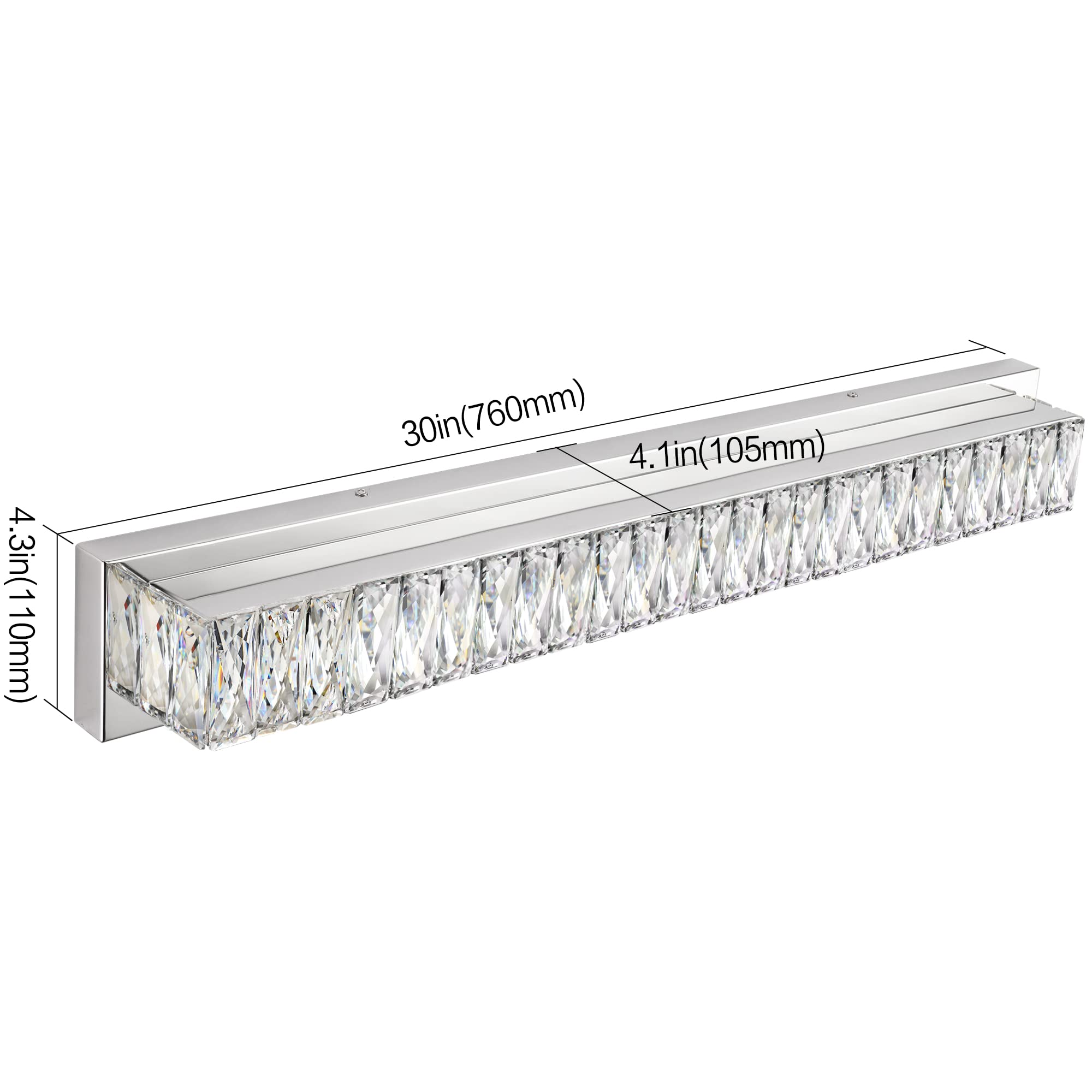 ZUZITO 30 Inch Modern Bathroom Vanity Light - Crystal Chrome LED Mirror Light Fixture, 6000K White Light (29.5-30 Inches) for Bathroom, Powder Room & Dressing Room Makeup Lighting