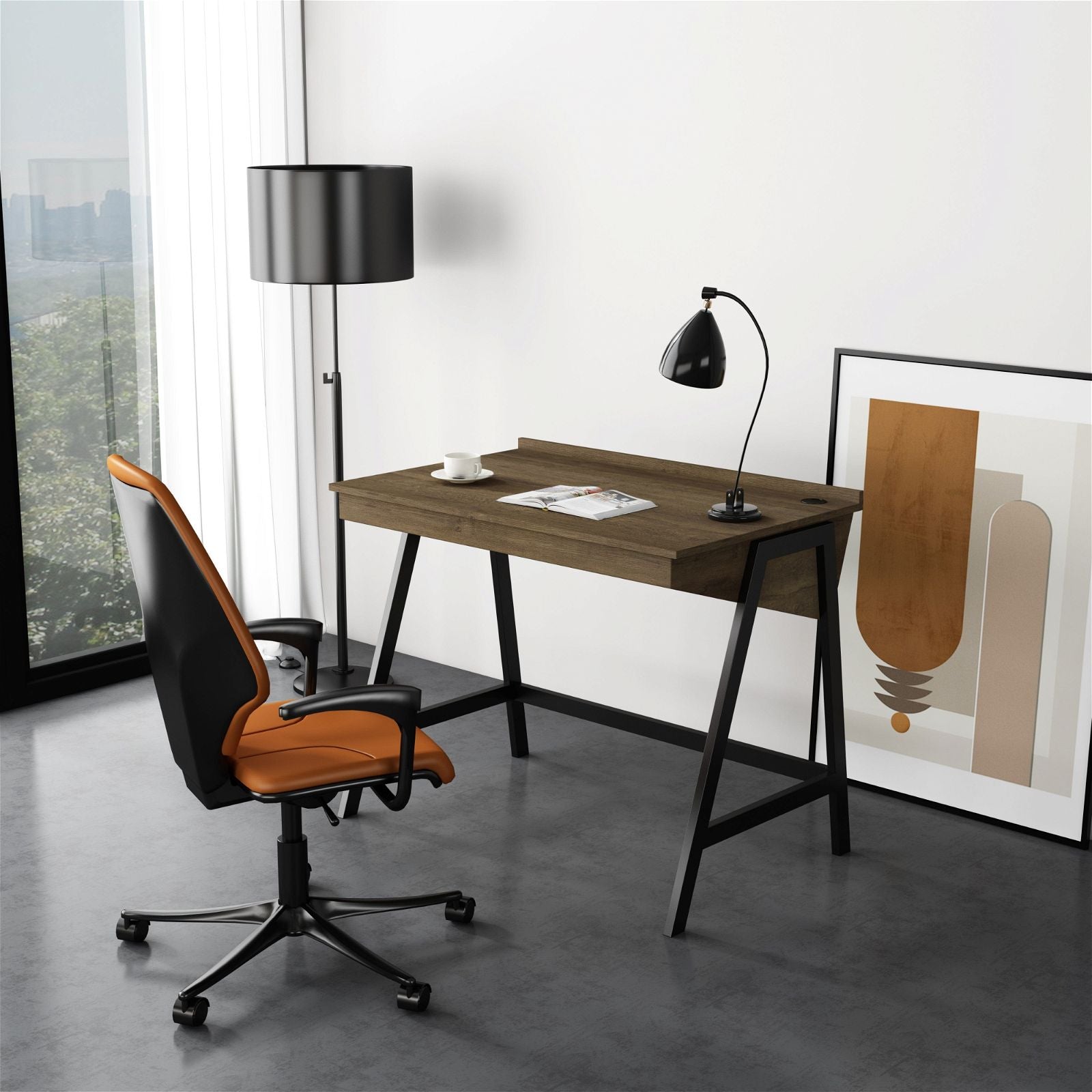 Workzone™ ASPECT Dark Oak Wooden Desk - Modern Home Office Desk for Work & Study - Perfect for Remote Work, Small Spaces & Minimalist Decor