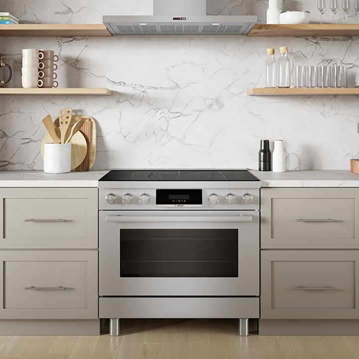 Bosch 36-Inch Stainless Steel Industrial Style Electric Induction Range - 3.7 cu. ft. Capacity, Model HIS8655C | Professional-Grade Kitchen Appliance for Home Chefs & Restaurants