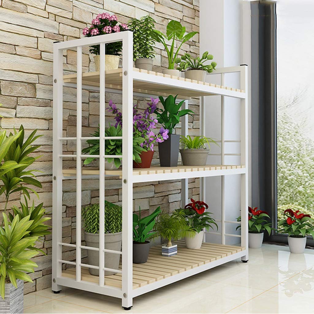 3-Tier Metal Plant Stand for Indoor & Outdoor Use - Black & White Flower Pot Holder, 100cm Height - Perfect for Balcony, Garden, and Home Decor