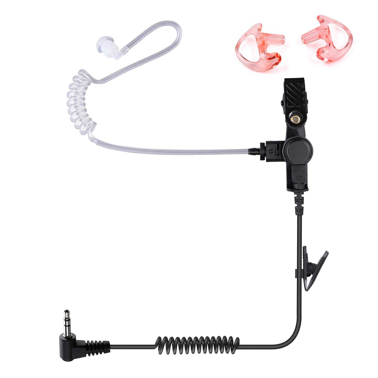 2-Pack Surveillance Earpiece with 3.5mm 1-Pin Connector - Listen Only Acoustic Tube Headset for Two-Way Radios & Speaker Mics - Ideal for Security, Construction & Event Staff Communication
