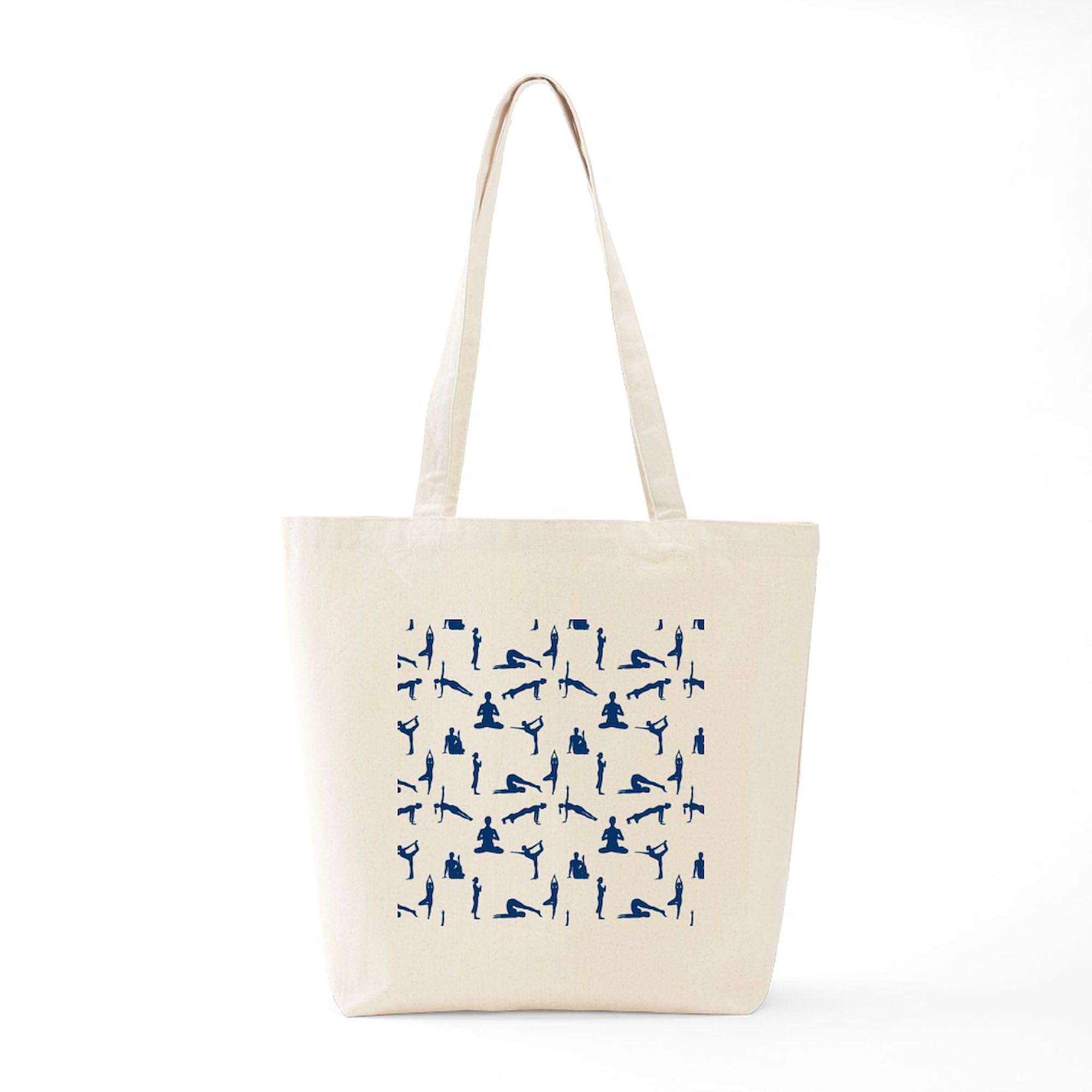 Eco-Friendly Yoga Poses Canvas Tote Bag - Reusable Natural Cotton Shopping Bag for Yoga Class, Gym & Groceries