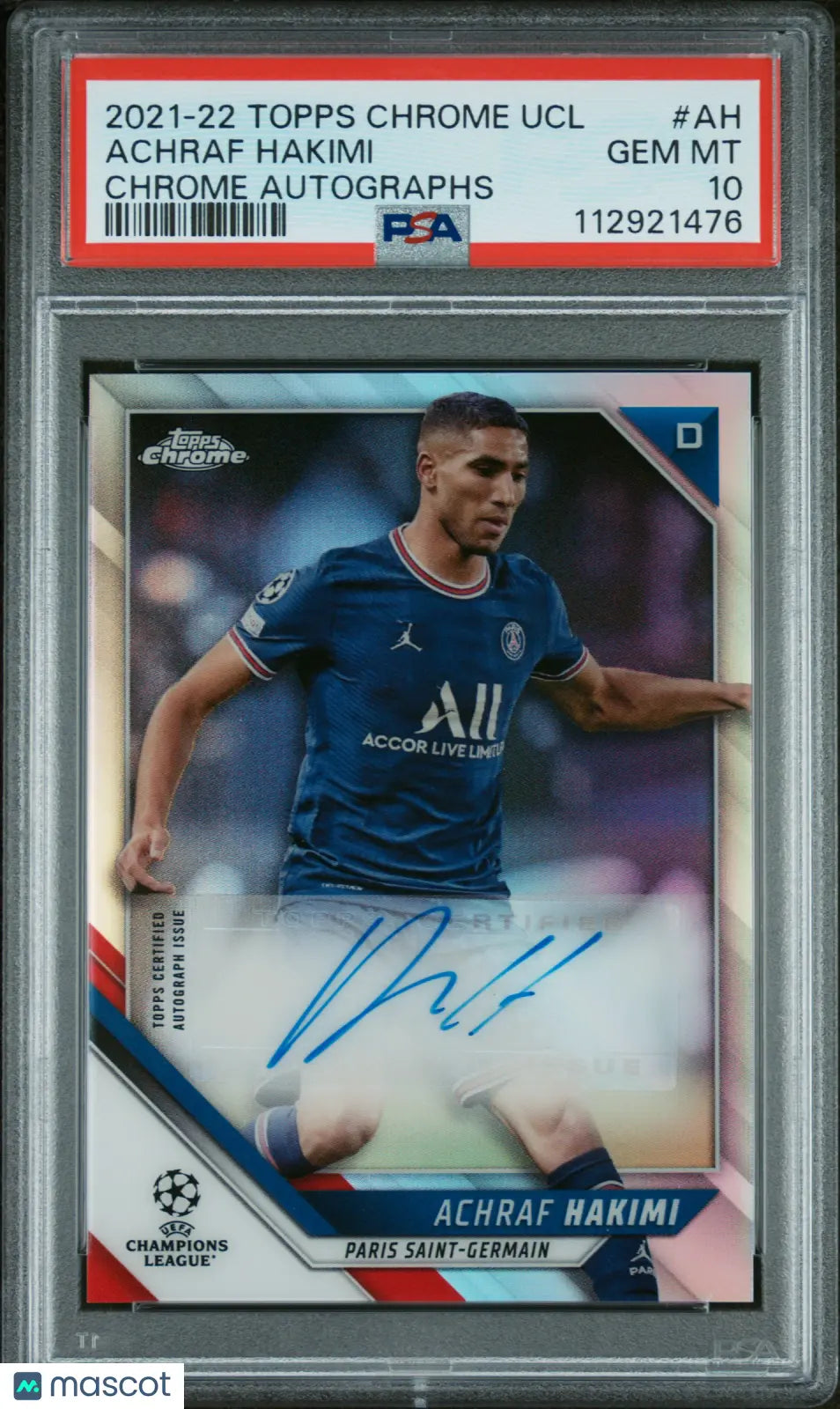 2021 Topps Chrome UEFA Champions League Autographs Auto Achraf Hakimi PSA 10 - Rare Soccer Trading Card for Collectors & Fans - Perfect for Sports Memorabilia Displays & Investment