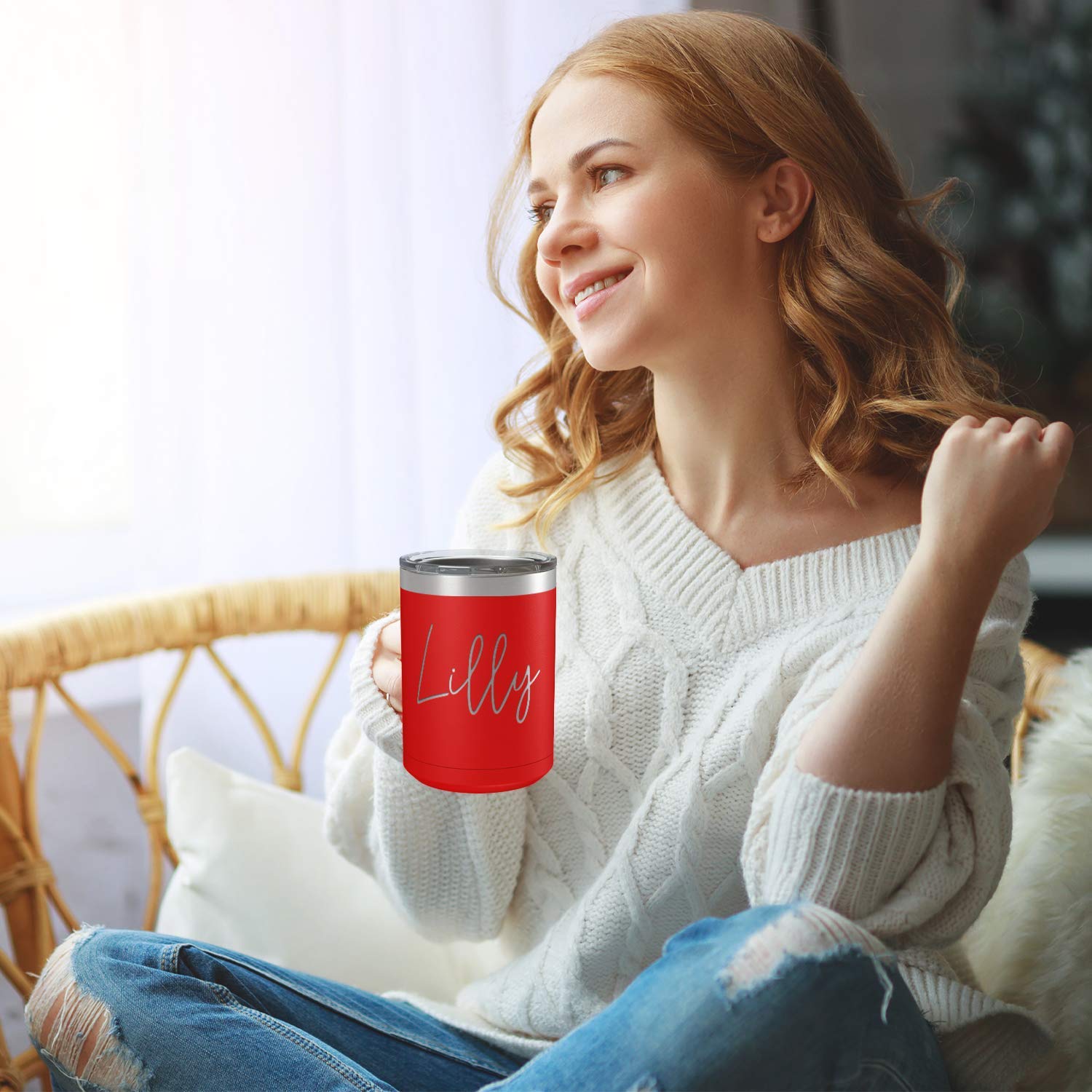 Personalized Red Matte Stainless Steel Coffee Mug 15 oz - Custom Engraved Vacuum Insulated Travel Cup with Handle - Perfect Gift for Office, Home & Outdoor Use