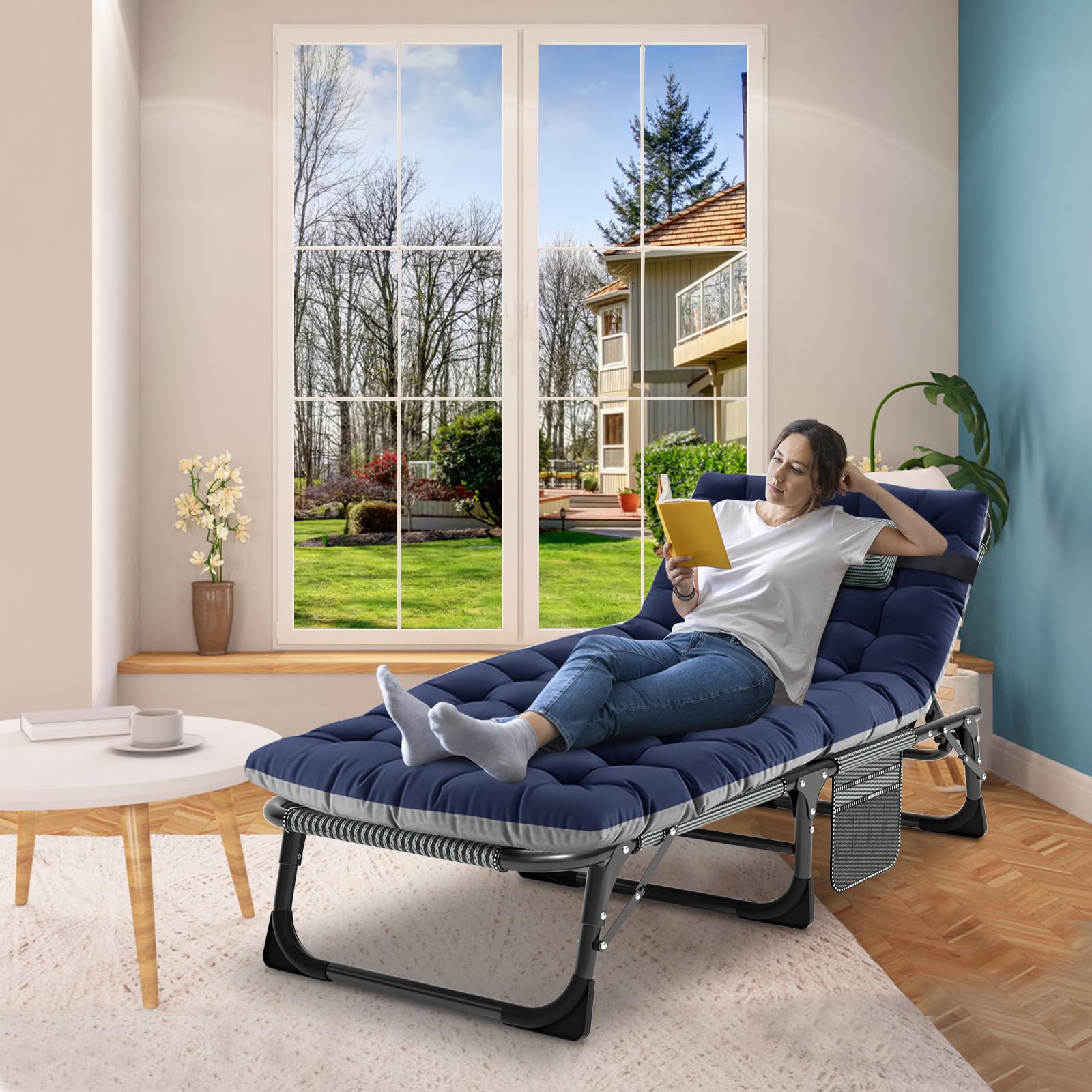 MOPHOTO 5-Position Folding Lounge Chair - Portable Outdoor Chaise Lounge for Sunbathing, Pool, Beach & Patio - Lightweight & Adjustable for Camping, Backyard Relaxation & Travel