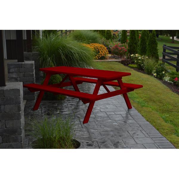 Unfinished A & L Furniture Yellow Pine Picnic Table with Attached Benches - Perfect for Outdoor Dining, Backyard Gatherings & Camping Trips