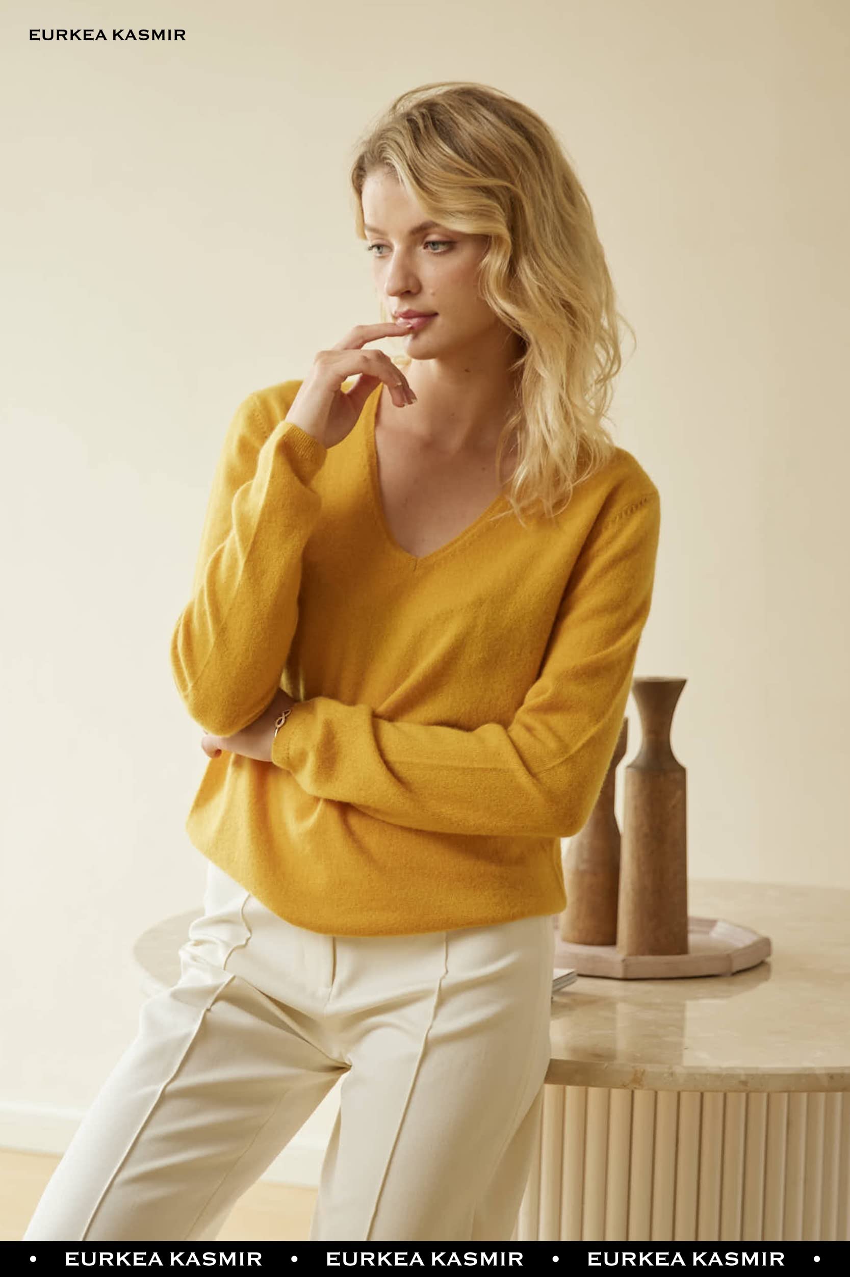 EURKEA 100% Cashmere V-Neck Sweater for Women - Soft Long Sleeve Pullover Winter Top | Perfect for Office, Date Night & Holiday Gifts