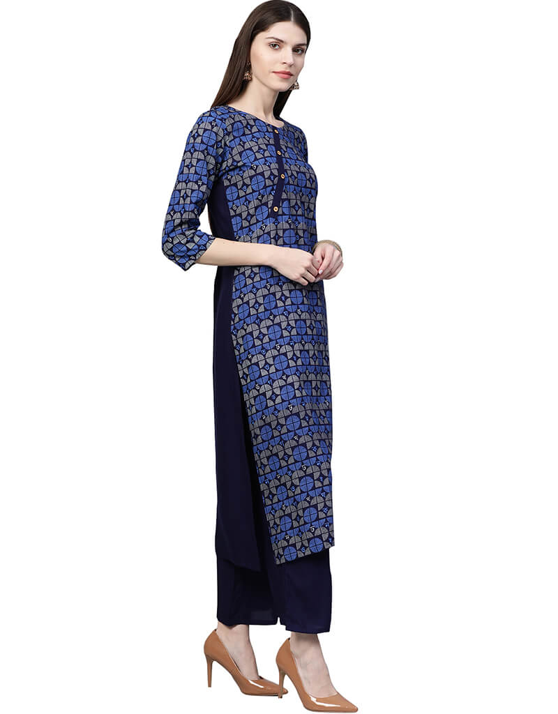 Blue Cotton Palazzo Straight Pants for Women - Comfortable Wide Leg Trousers for Casual Wear, Office & Travel