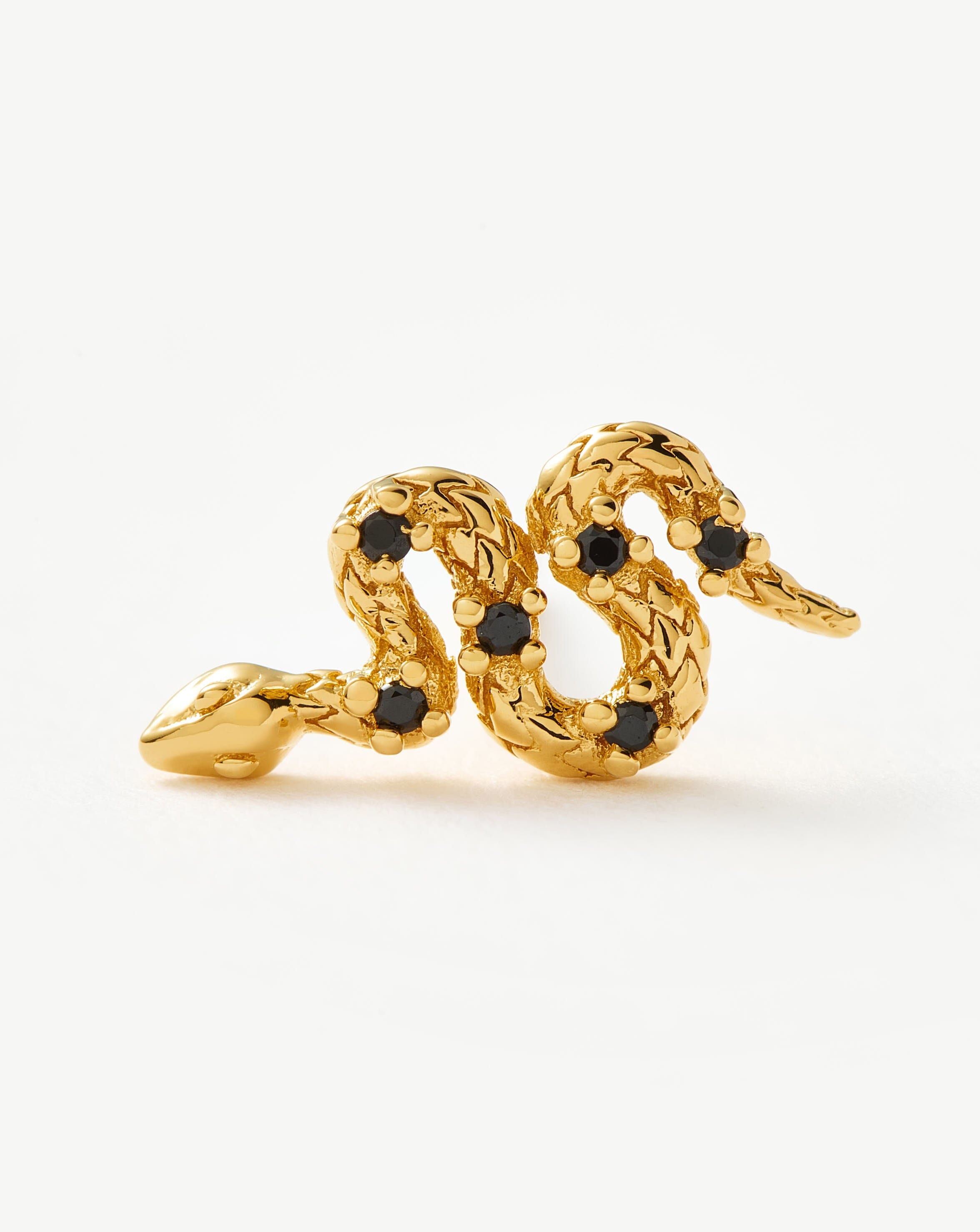 Harris Reed Serpent Single Stud Earring - 18k Gold Vermeil & Black Onyx | Luxury Fashion Jewelry for Women, Perfect for Parties, Weddings & Everyday Elegance