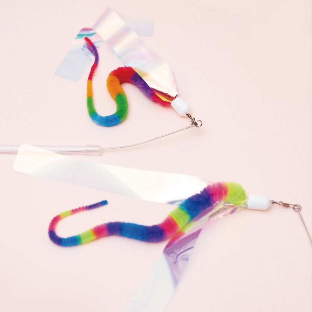Long Rainbow Snake Cat Teaser Wand Toy - Interactive Play for Kittens & Adult Cats - Perfect for Indoor Exercise & Bonding