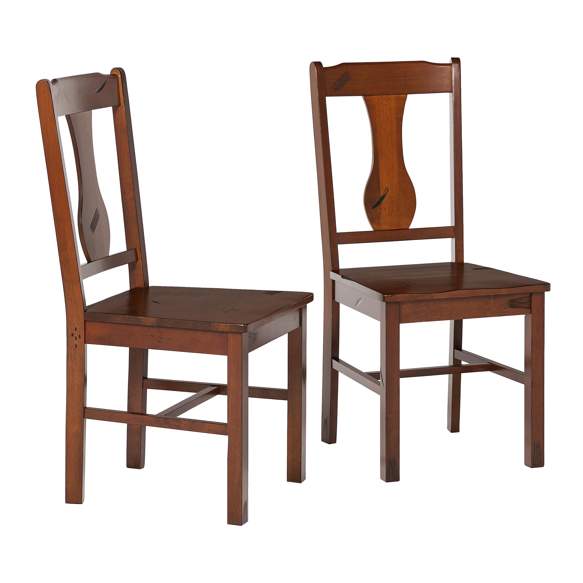 Walker Edison Rustic Farmhouse Wood Dining Chairs Set of 2 - Distressed Brown Oak Finish, Armless Kitchen & Dining Room Chairs for Farmhouse, Cottage, and Vintage Style Home Decor