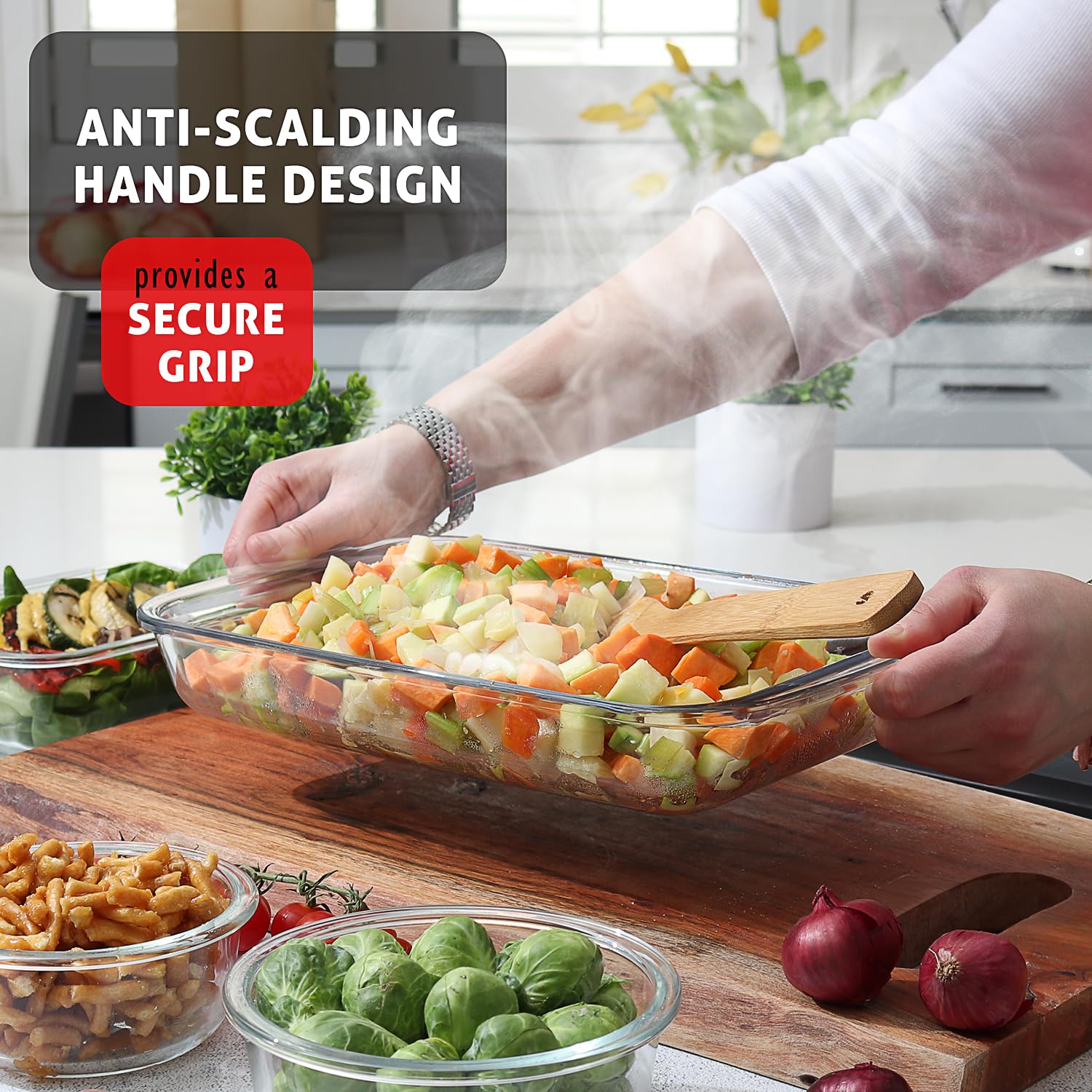 Eatex 8-Piece Oven Safe Glass Casserole Dish Set with Plastic Lids - Rectangular Baking Pans for Lasagna, Cooking, Meal Prep & Leftovers - Freezer to Oven & Dishwasher Safe - Perfect for Family Dinners, Holiday Baking & Meal Storage