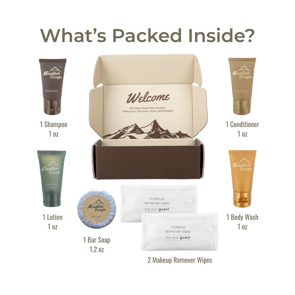 Premium Hotel Toiletries Kit in Luxury Display Box - Travel Size Shampoo, Conditioner, Body Wash & Lotion Set - Perfect for Hotels, Spas, Travel & Guest Bathroom Essentials