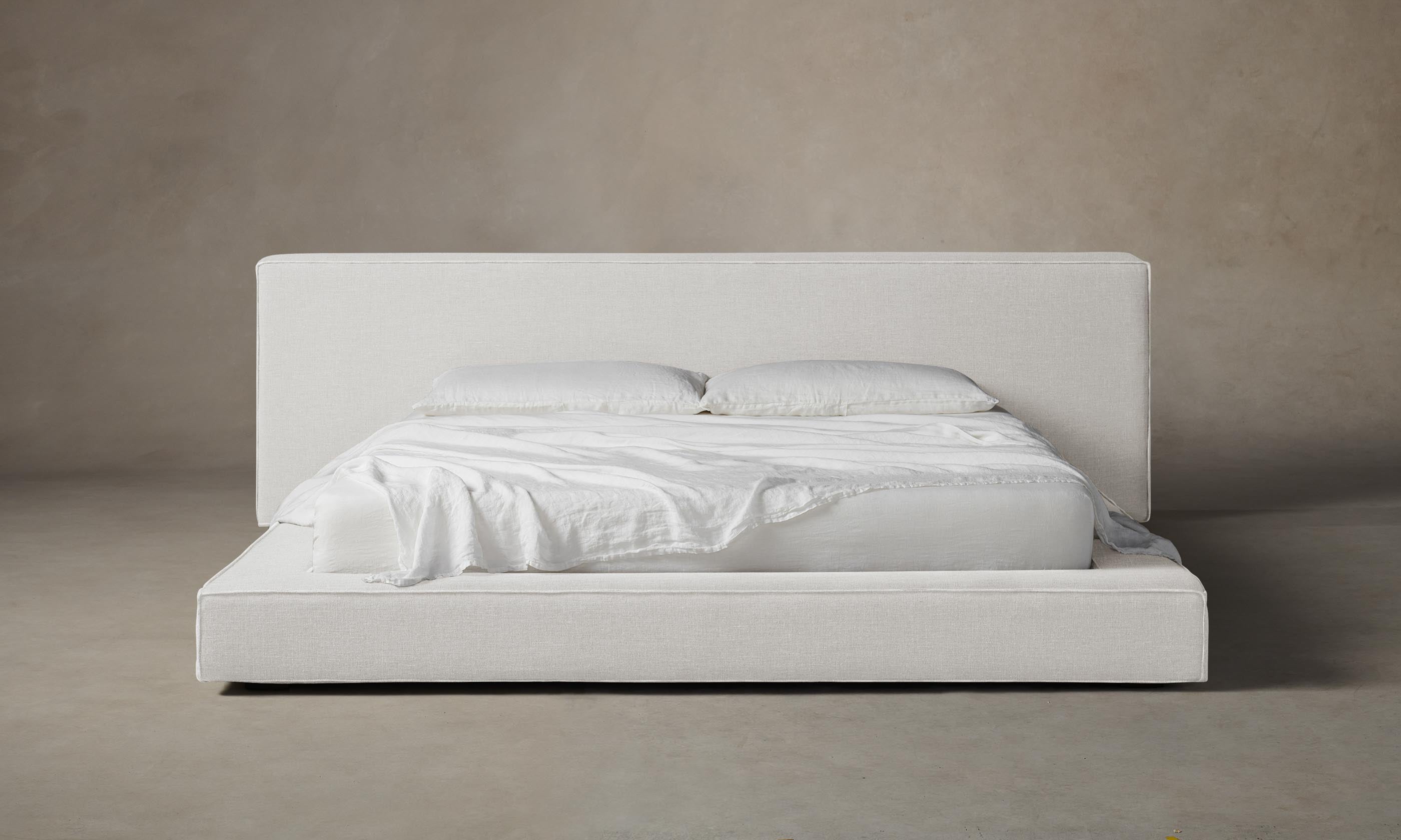 The Eldridge Bed - Premium Performance Linen Weave Pure White Queen Size Bed Frame - Perfect for Modern Bedrooms & Guest Rooms