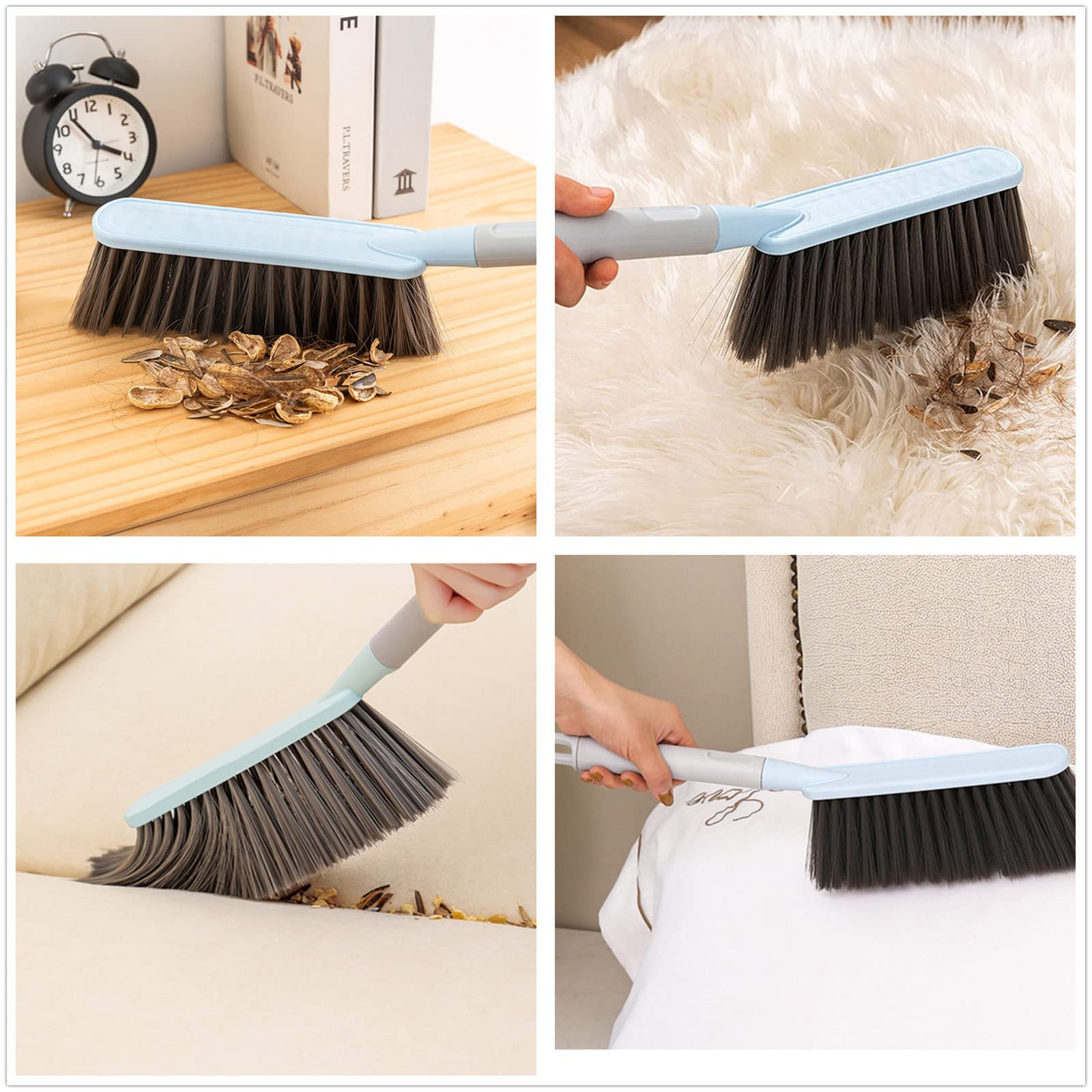 Multi-Functional Soft Bristle Hand Broom Cleaning Brush - Dust Remover for Sofa, Furniture, Car, Bed & Garden - Portable Travel Cleaning Tool for Home & Outdoor Use (Blue)