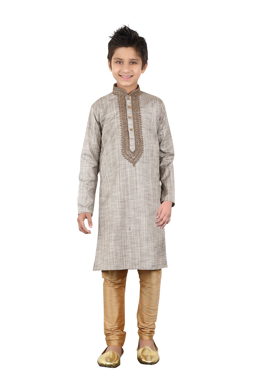 Stylish Grey Khadi Cotton Indian Designer Kurta Pajama Set for Baby Boys | Traditional Party Wear | Perfect for Festivals, Weddings & Special Occasions
