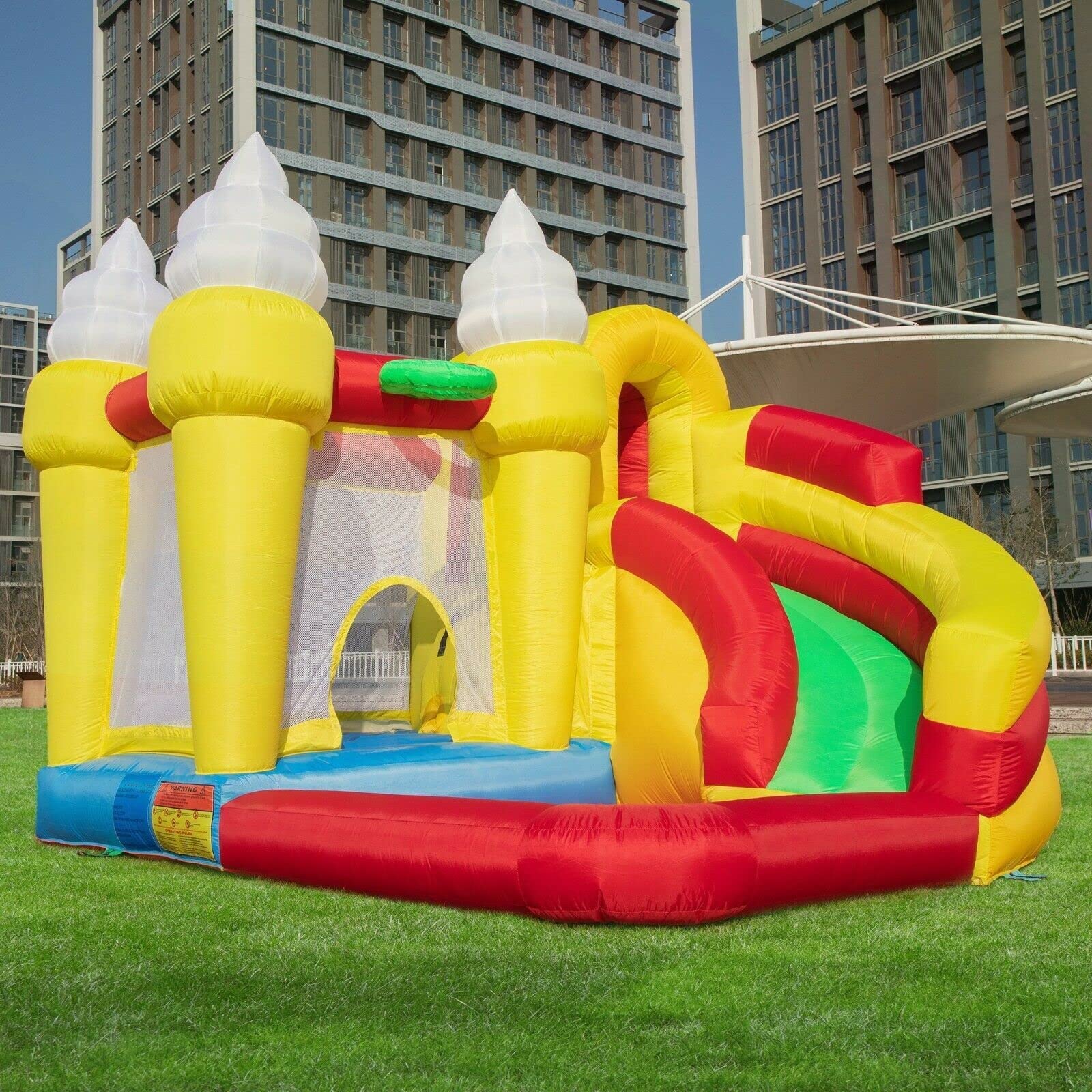 BiYeer Inflatable Bounce House Castle with Slide - Kids Outdoor/Indoor Jumping Playhouse - Quick Setup Blower Included - Perfect for Birthday Parties, Backyard Fun & Family Gatherings